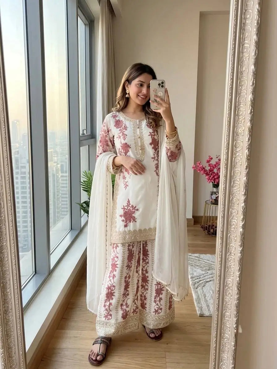 Sequin Embroidered Palazzo Suit Set
