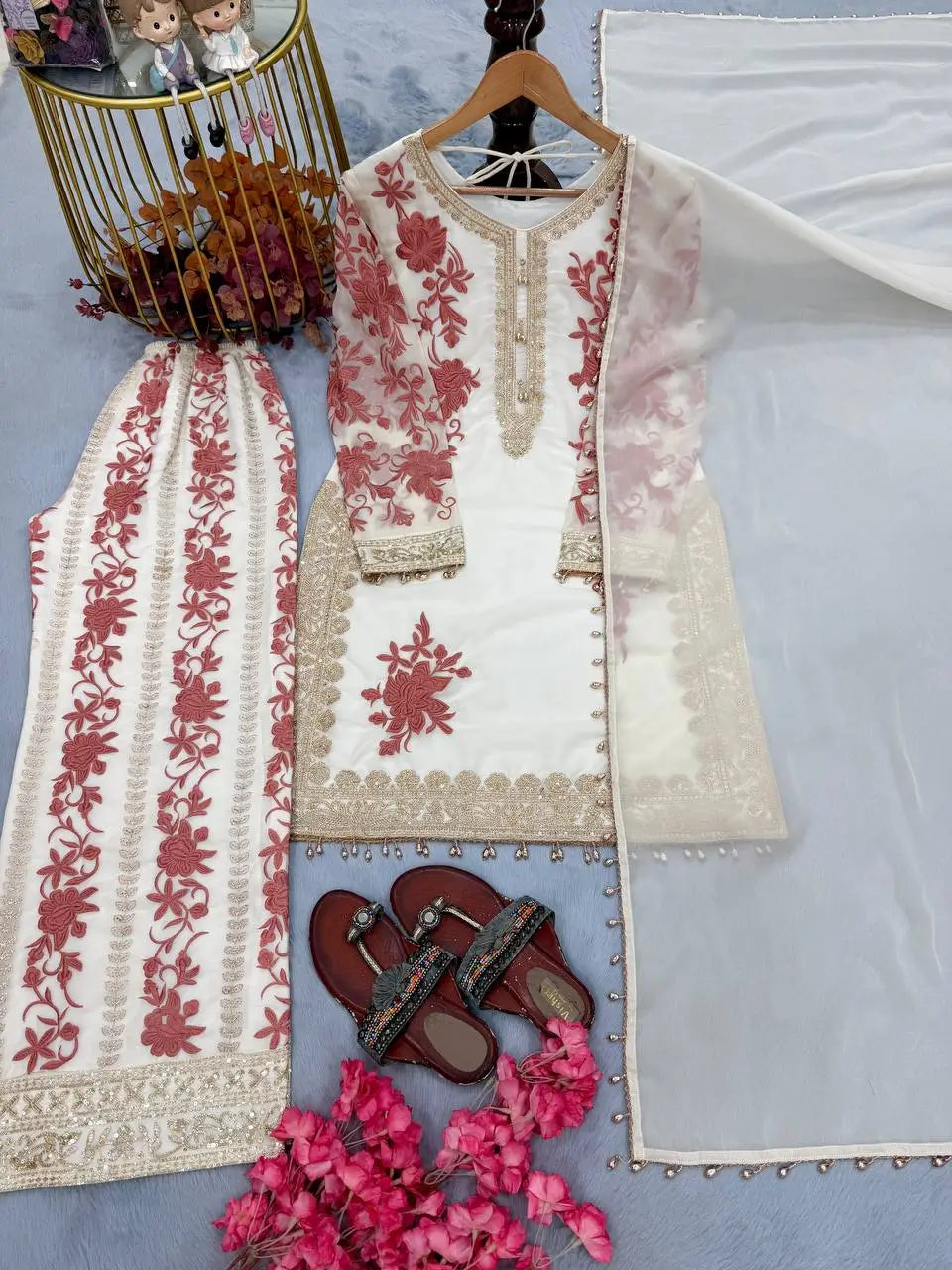 Sequin Embroidered Palazzo Suit Set