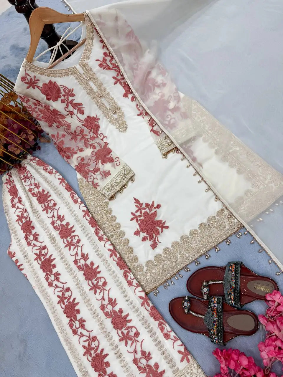 Sequin Embroidered Palazzo Suit Set