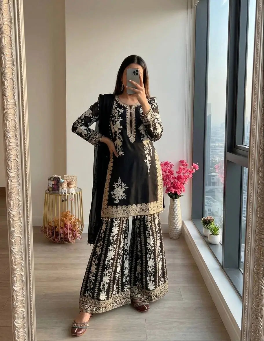 Sequin Embroidered Palazzo Suit Set