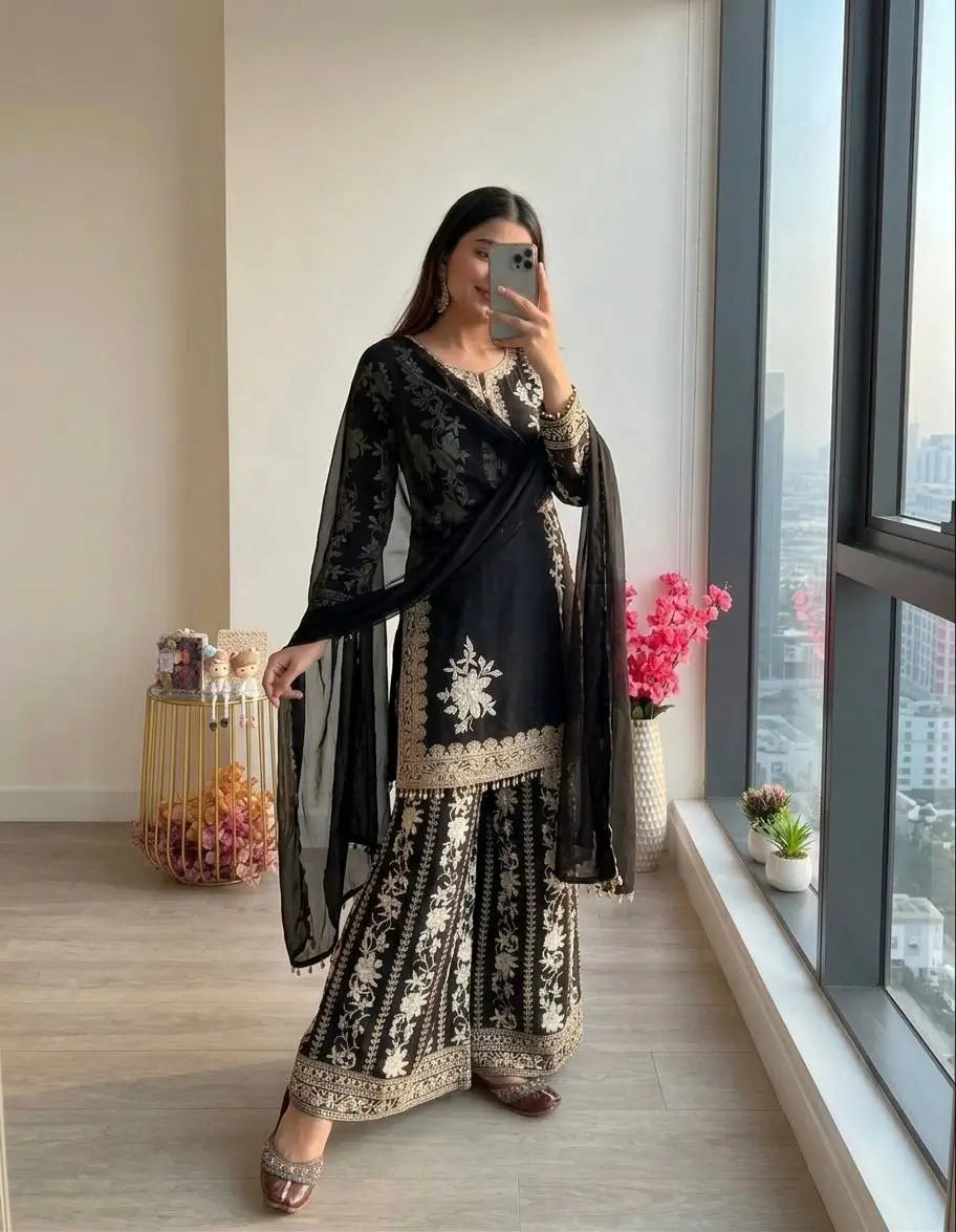 Sequin Embroidered Palazzo Suit Set