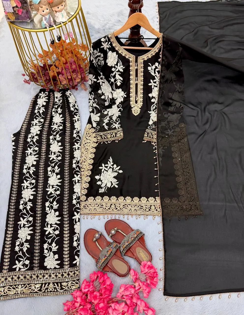 Sequin Embroidered Palazzo Suit Set