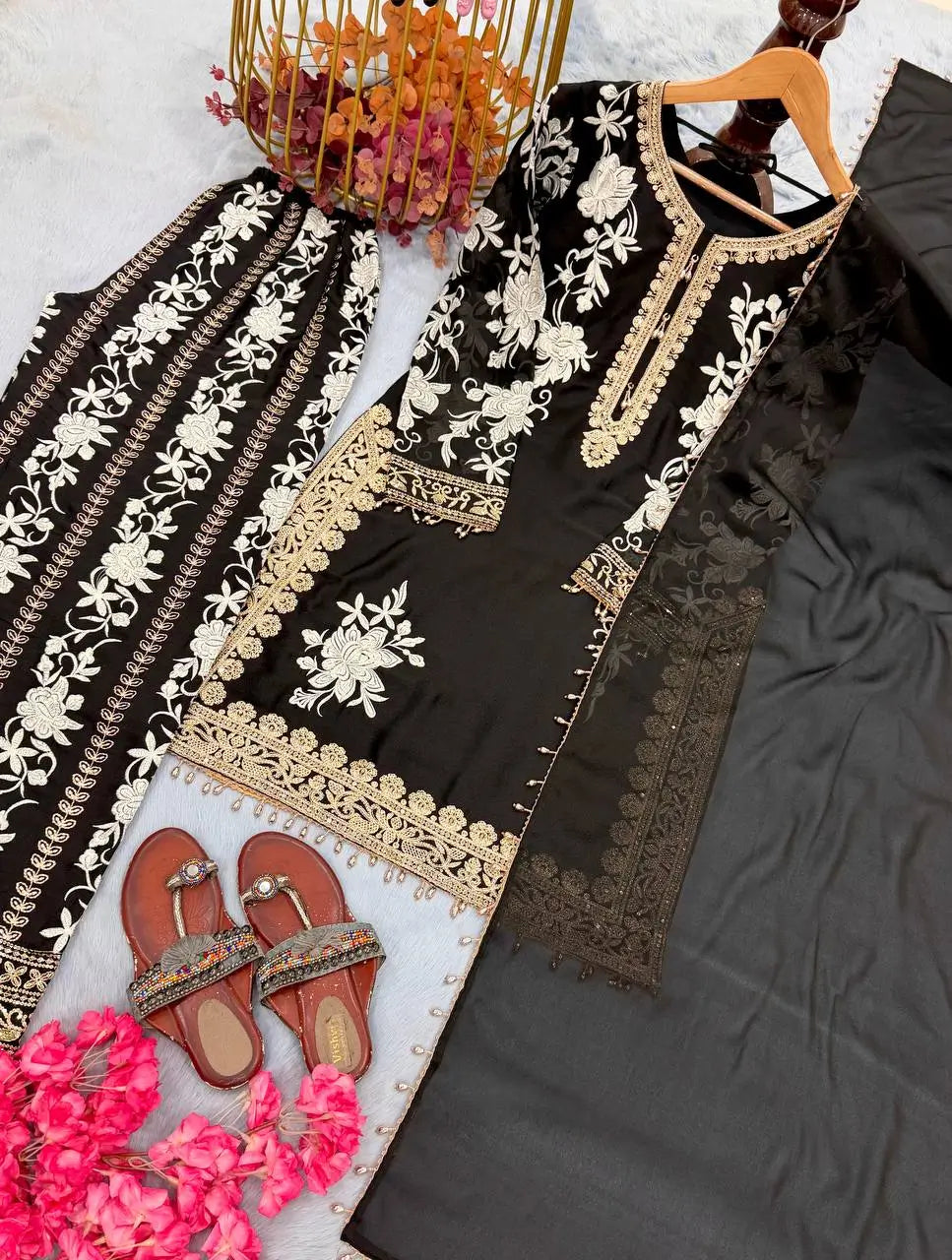 Sequin Embroidered Palazzo Suit Set
