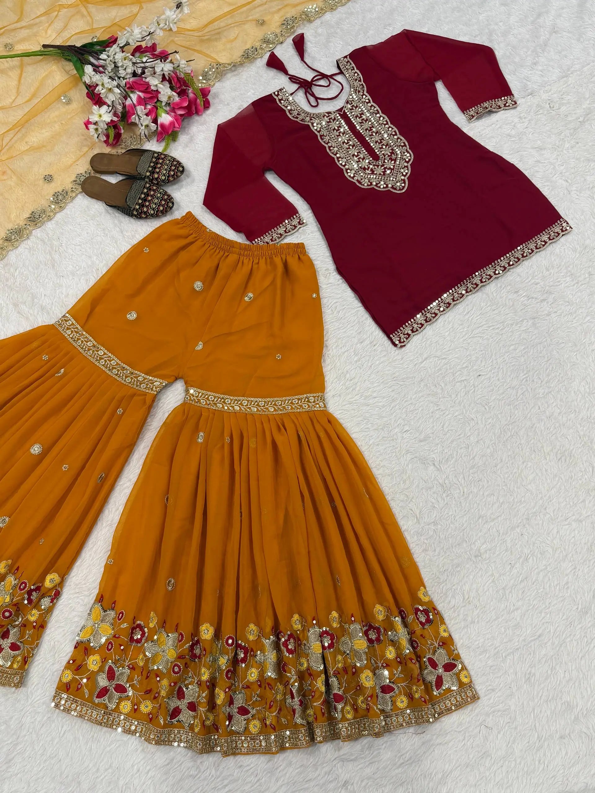Sequin Embroidered Sharara Set
