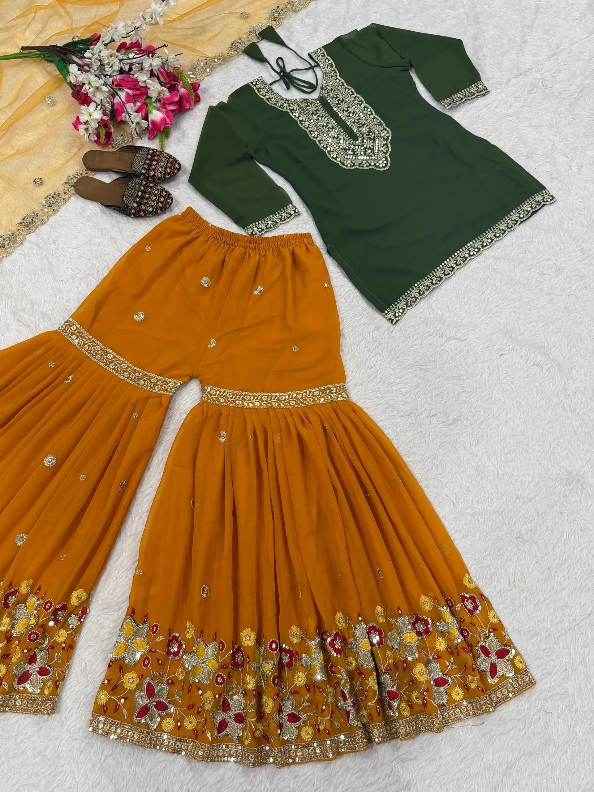 Sequin Embroidered Sharara Set