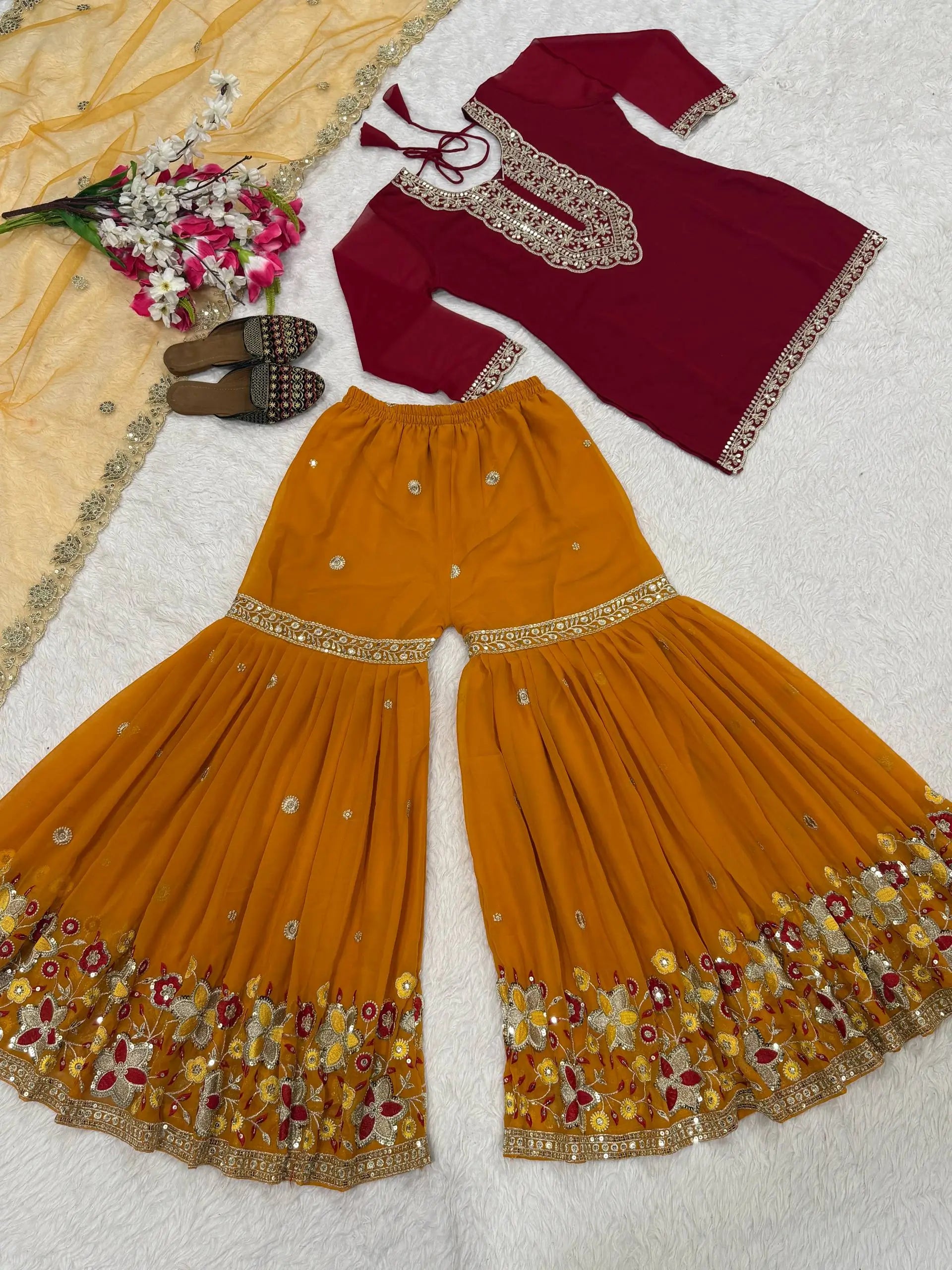 Sequin Embroidered Sharara Set