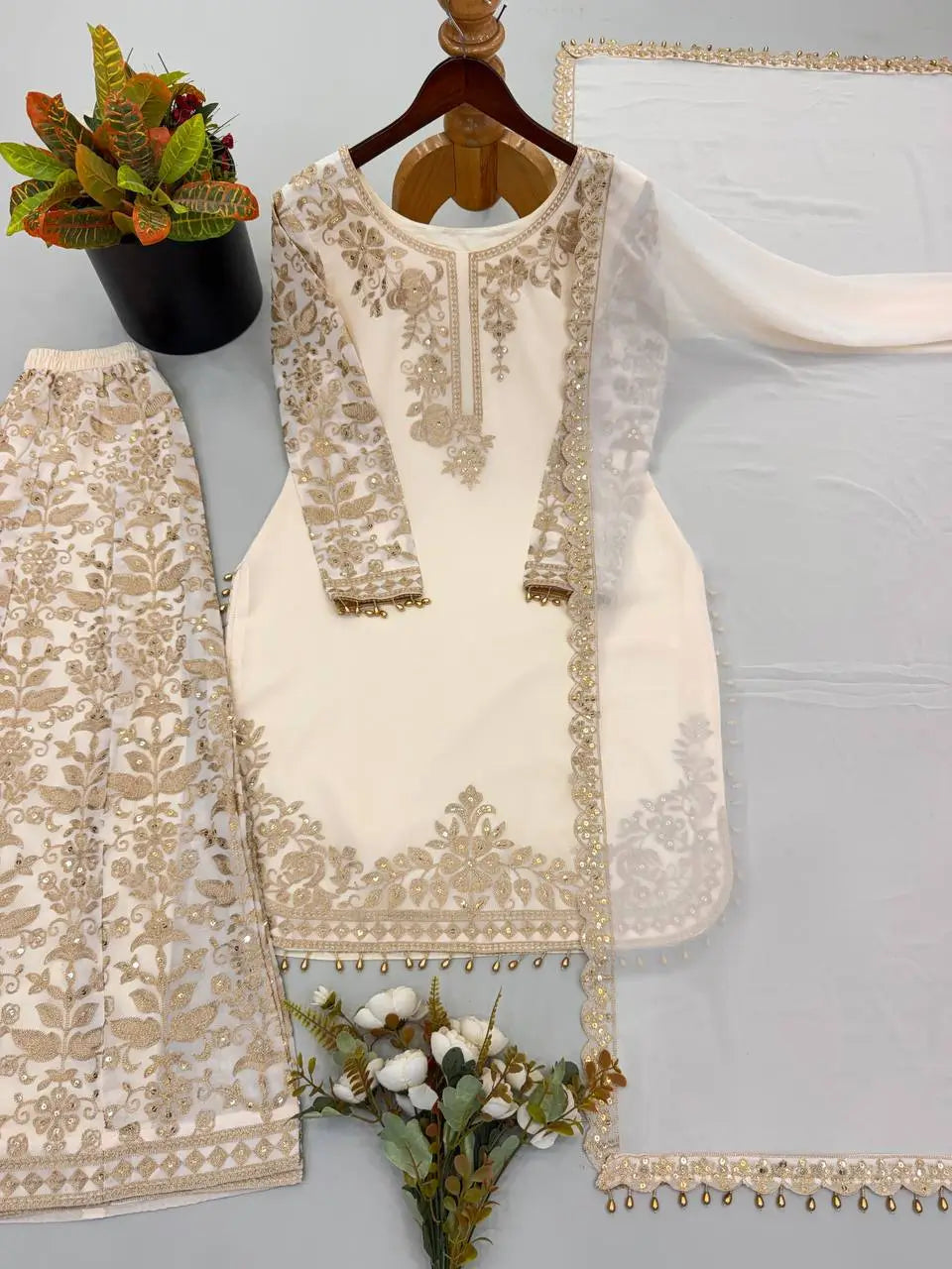 Sequin Floral Embroidered Sharara Set