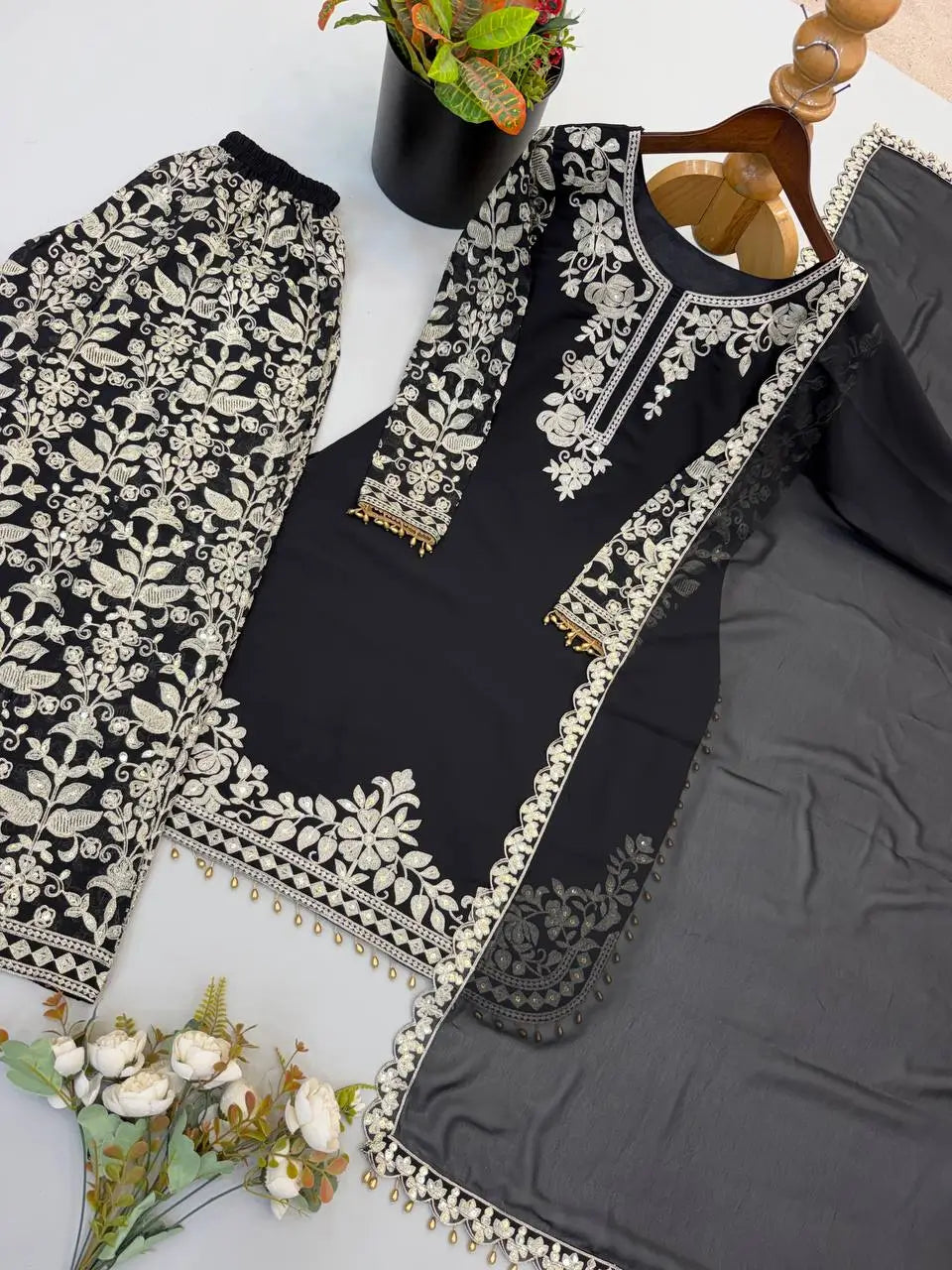 Sequin Floral Embroidered Sharara Set