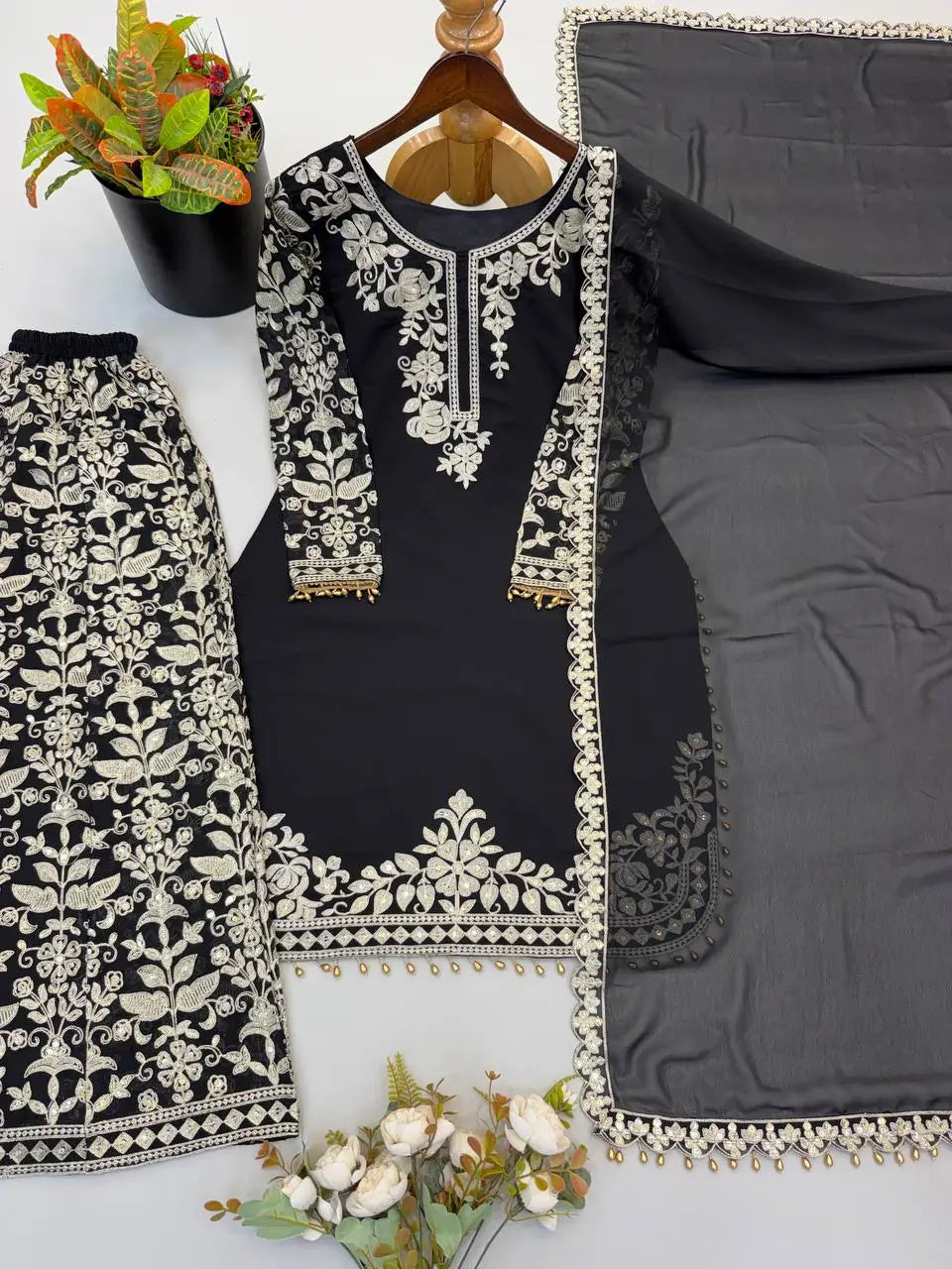 Sequin Floral Embroidered Sharara Set