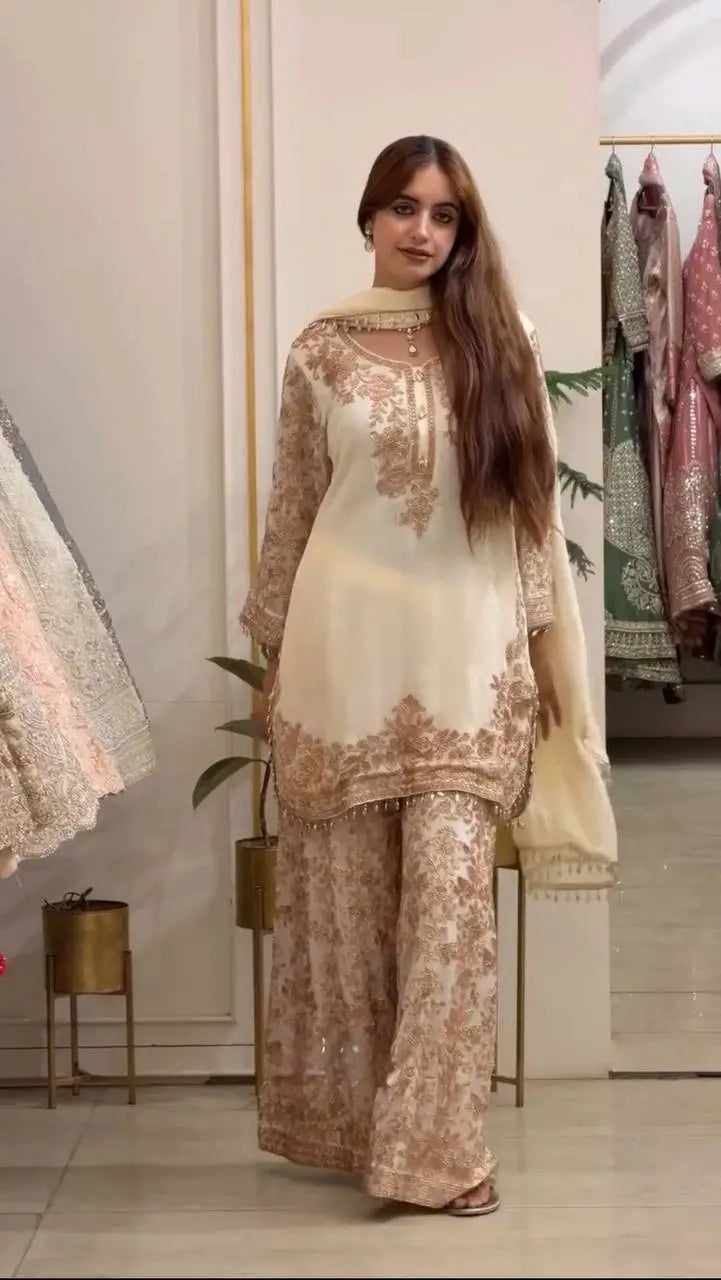 Sequin Floral Embroidered Sharara Set