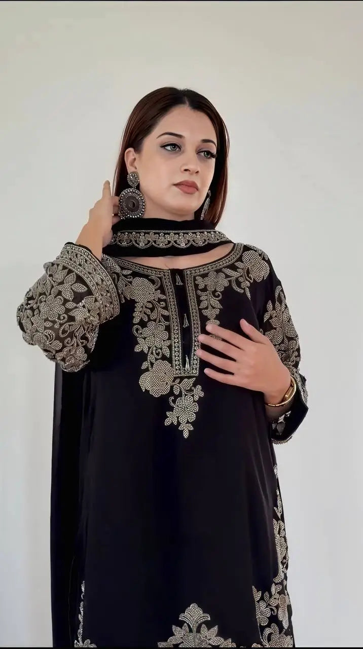 Sequin Floral Embroidered Sharara Set