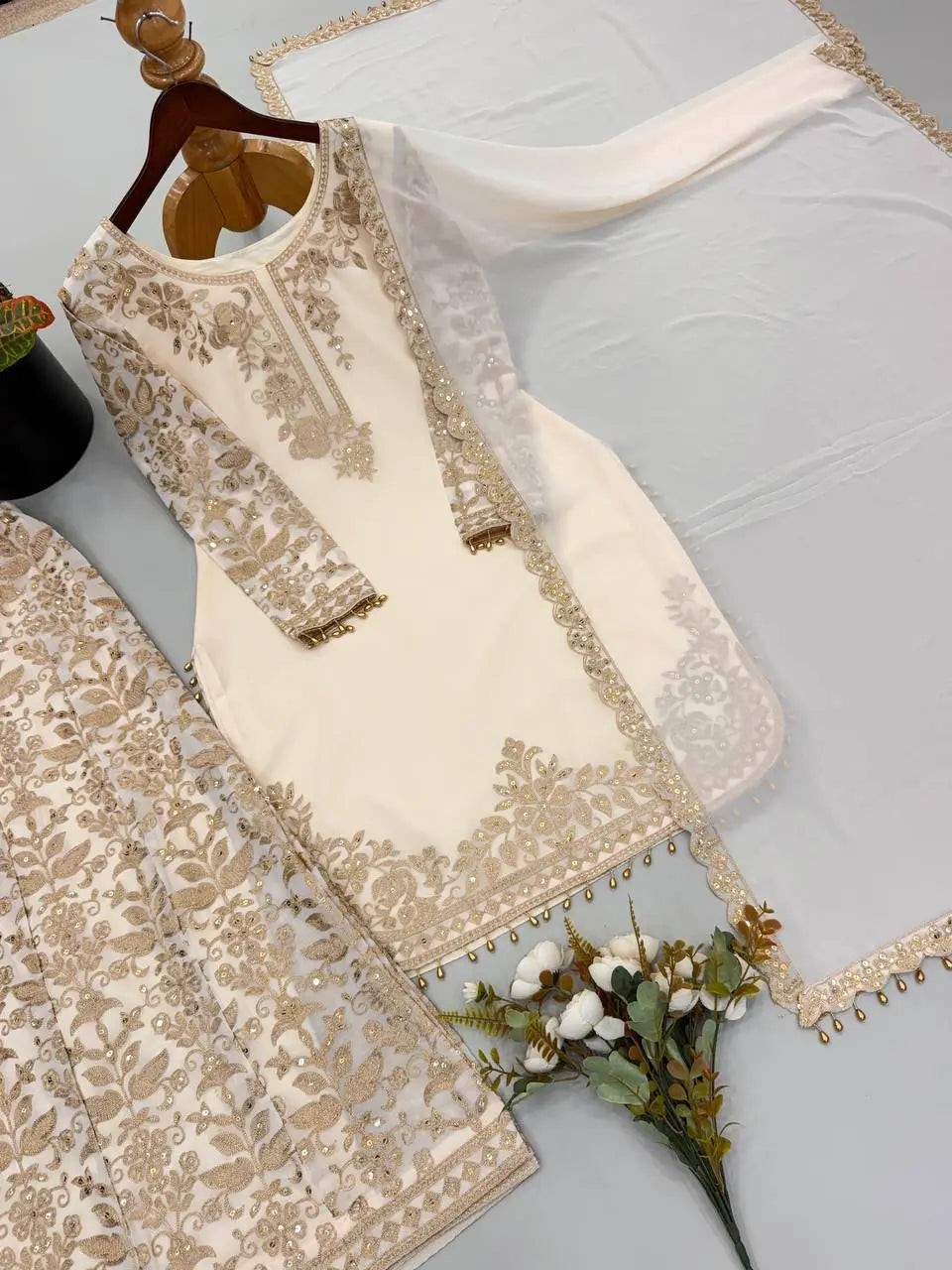 Sequin Floral Embroidered Sharara Set