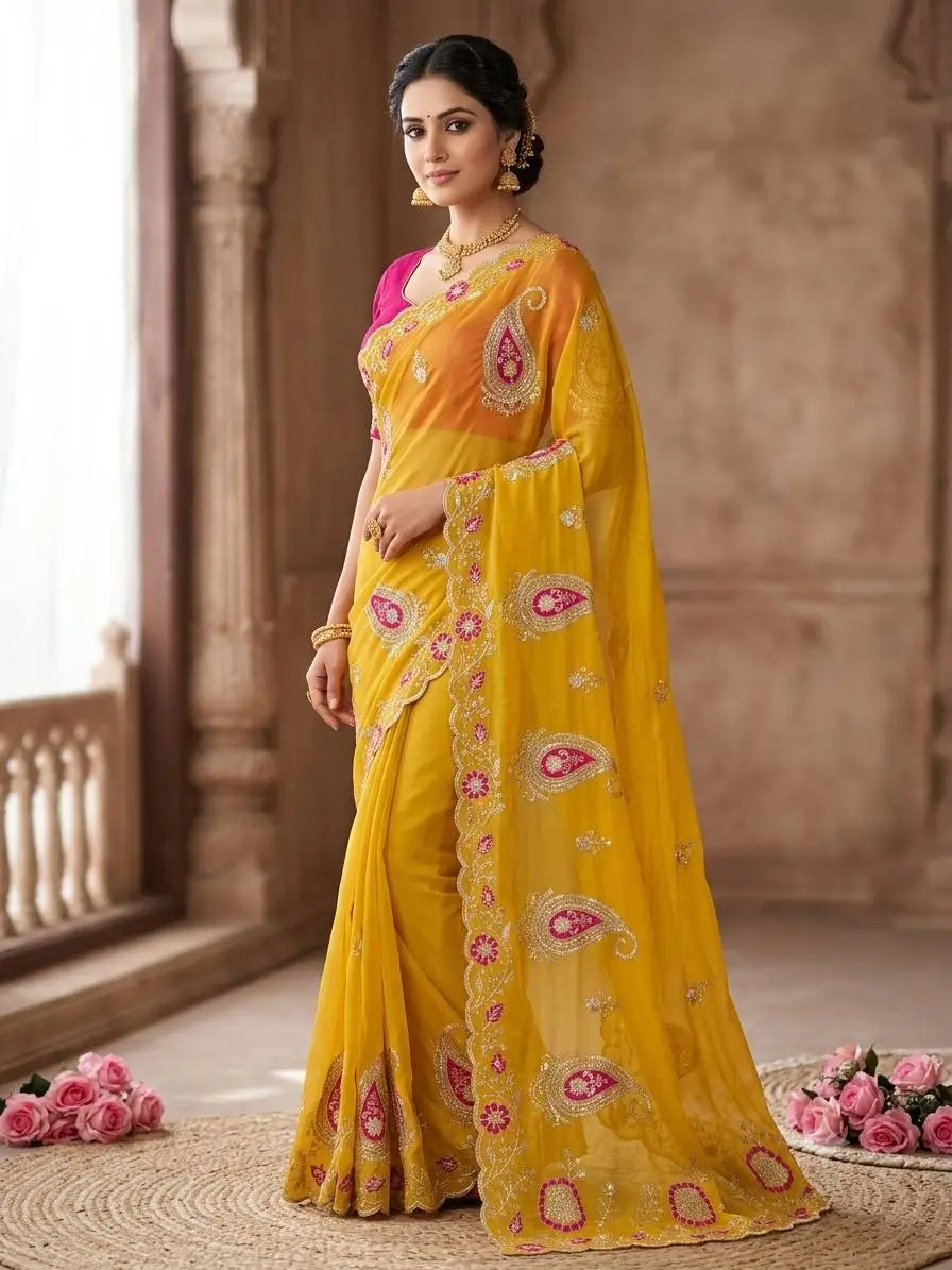 Sequin Paisley Georgette Saree