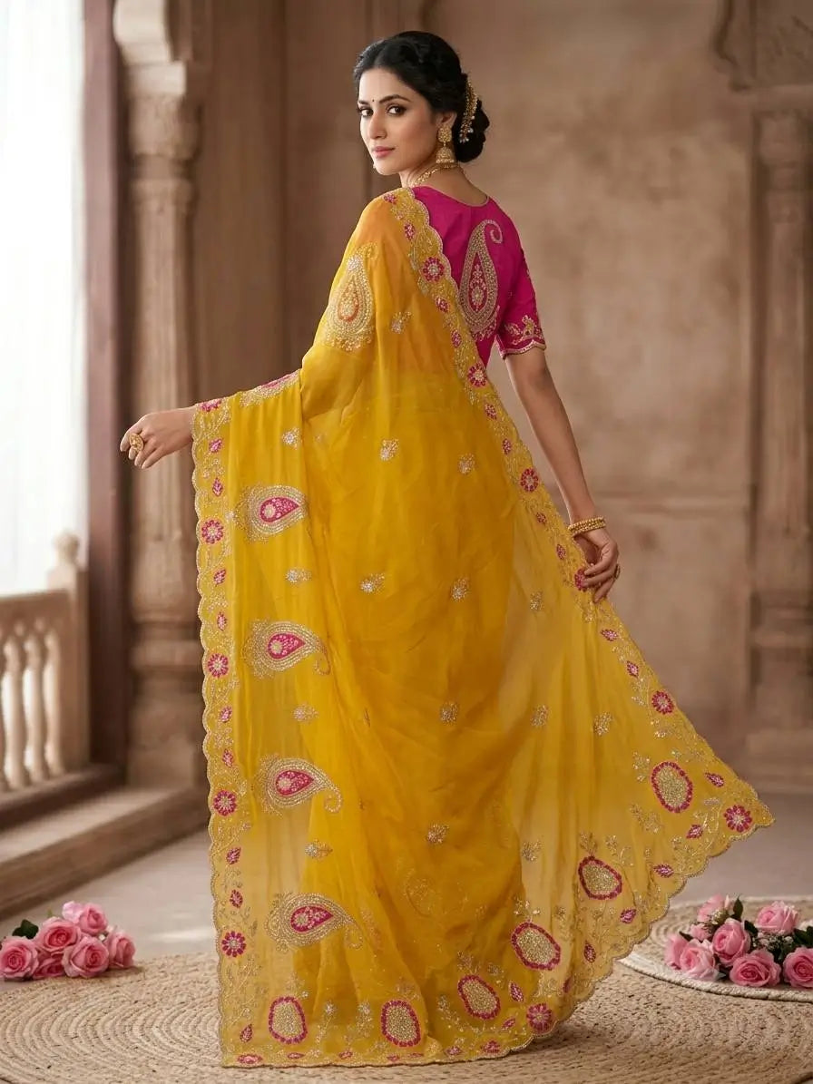 Sequin Paisley Georgette Saree