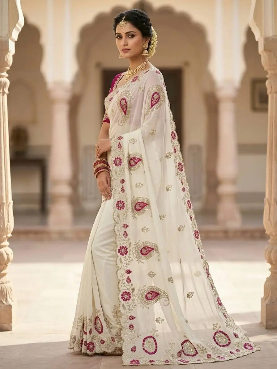 Sequin Paisley Georgette Saree