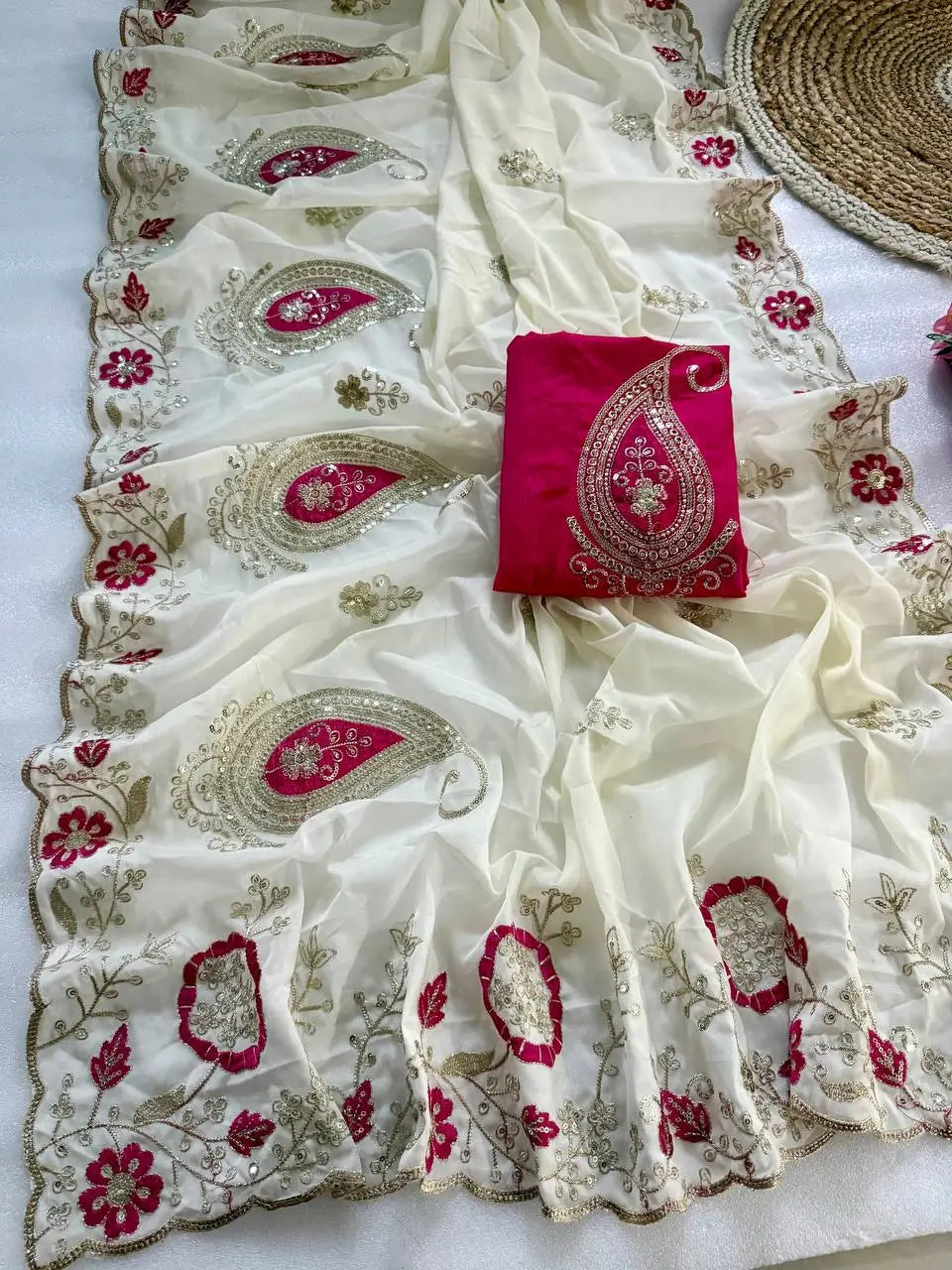 Sequin Paisley Georgette Saree