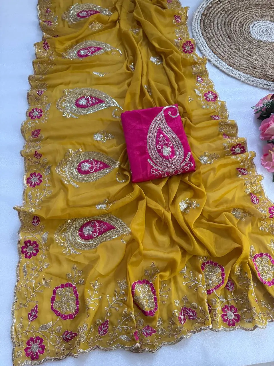 Sequin Paisley Georgette Saree