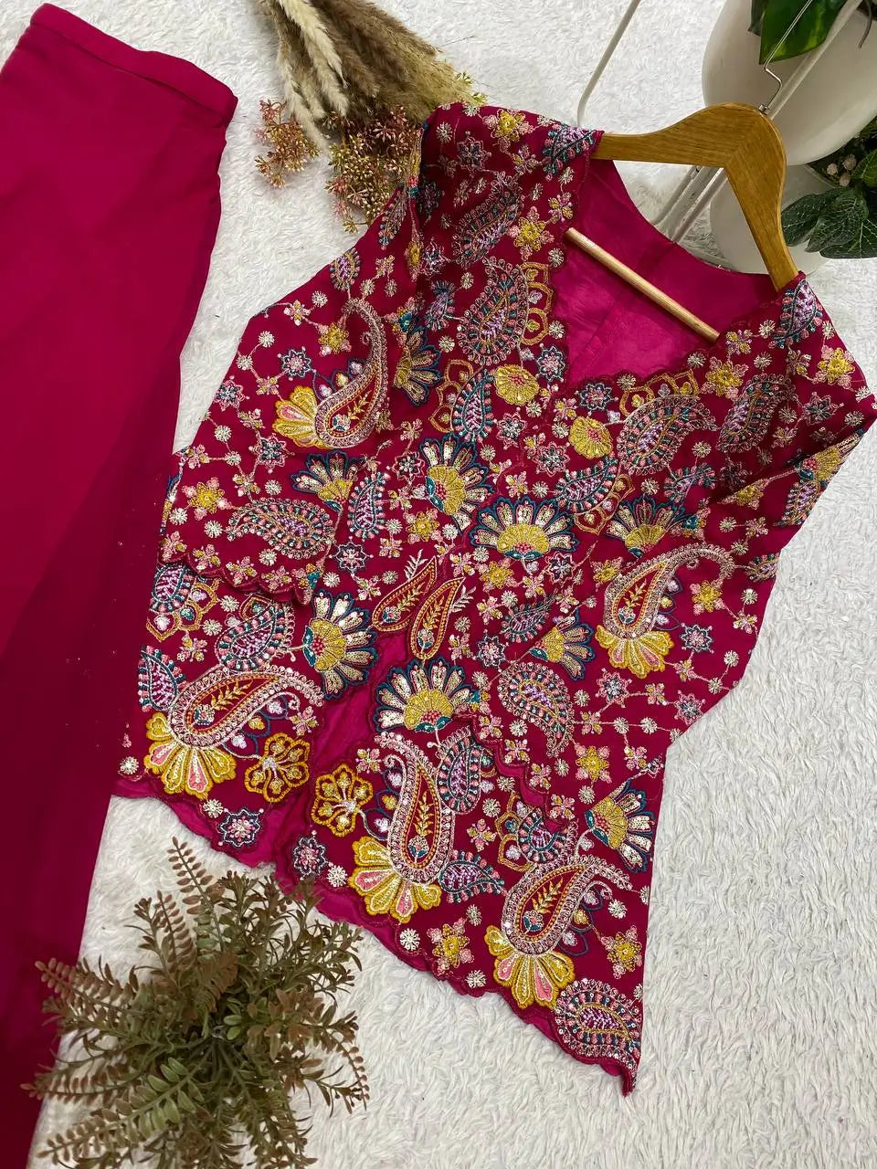Sequin Paisley Peplum Sharara Set