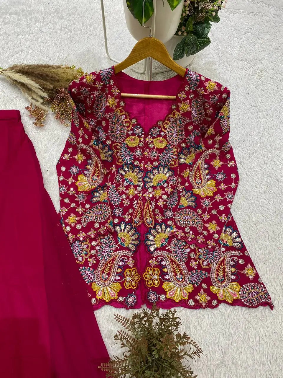 Sequin Paisley Peplum Sharara Set
