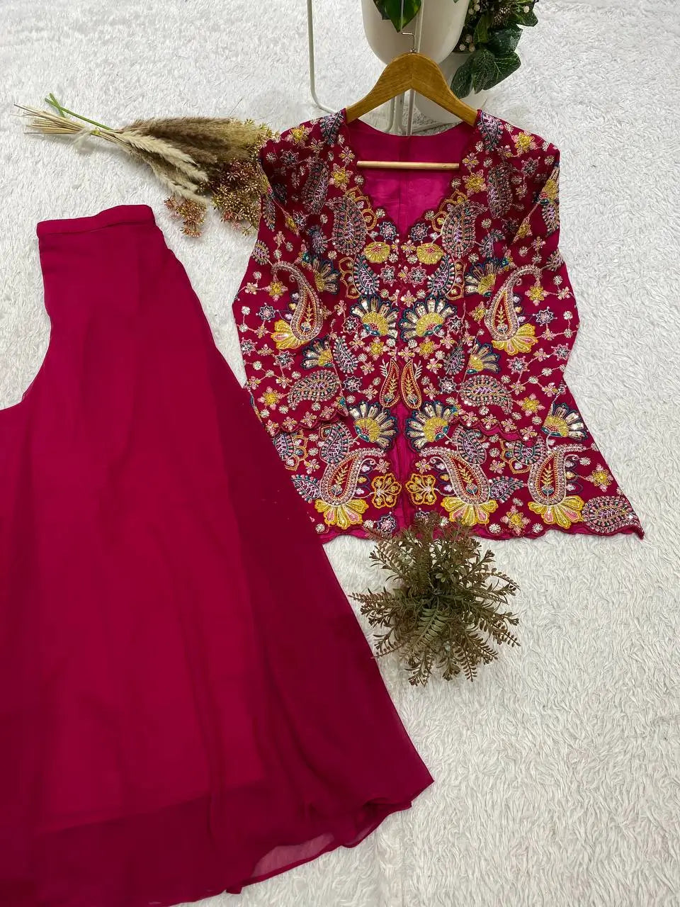 Sequin Paisley Peplum Sharara Set