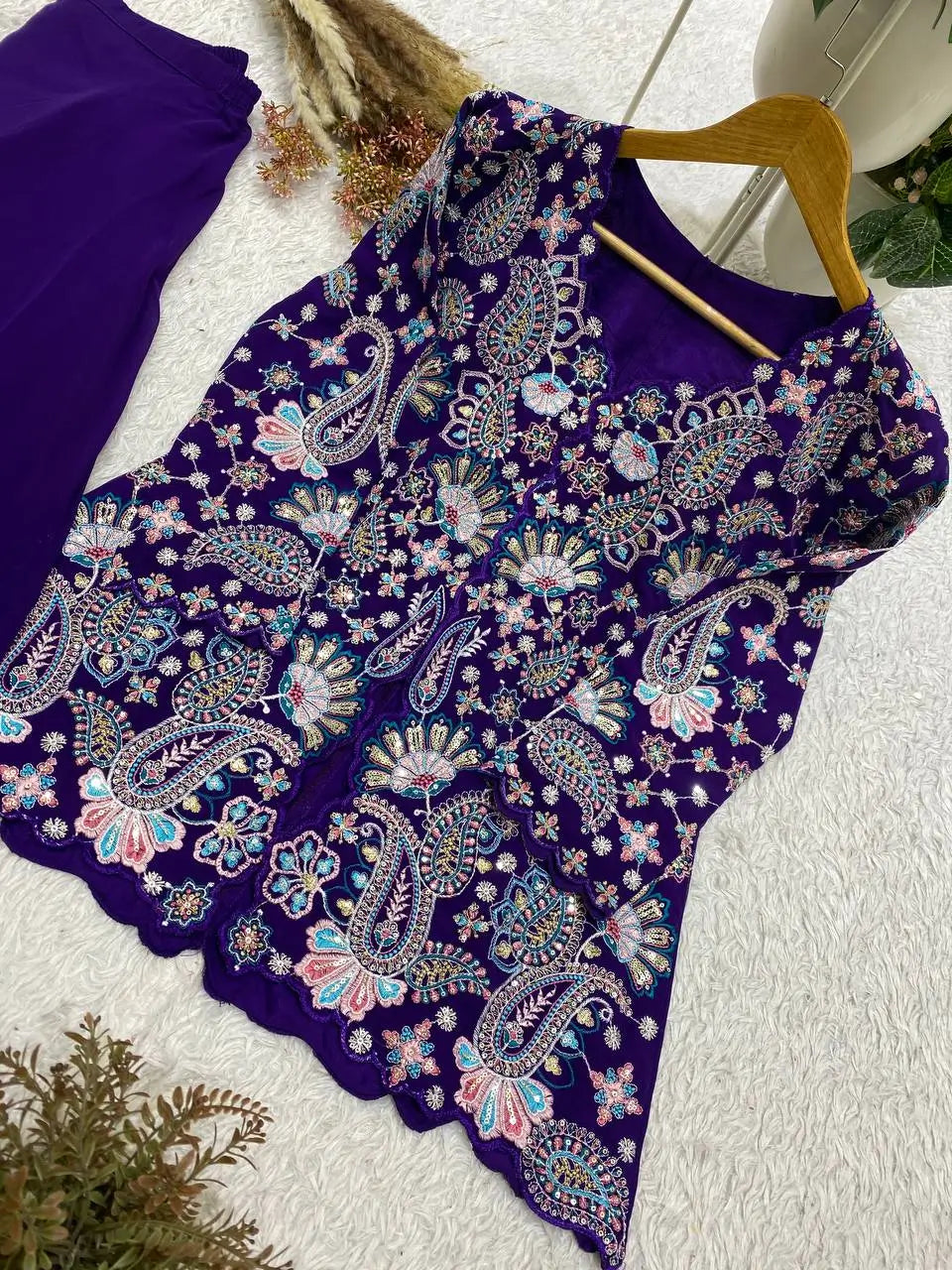 Sequin Paisley Peplum Sharara Set