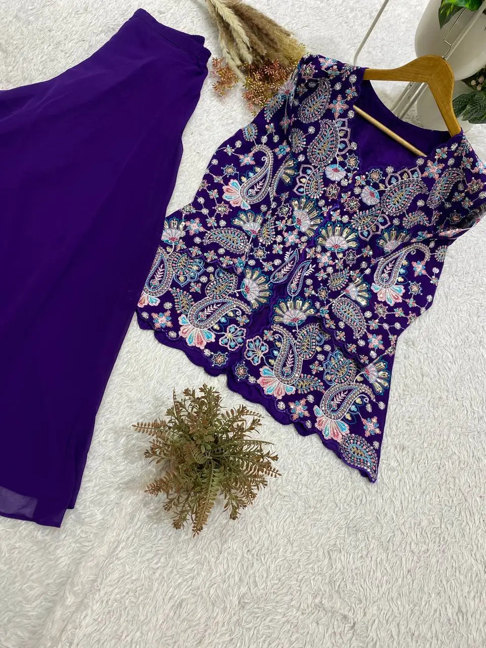 Sequin Paisley Peplum Sharara Set