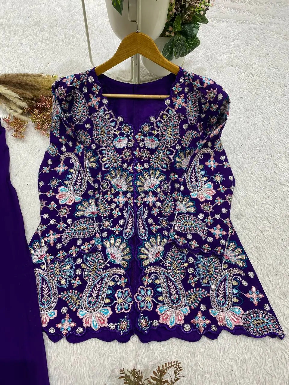 Sequin Paisley Peplum Sharara Set