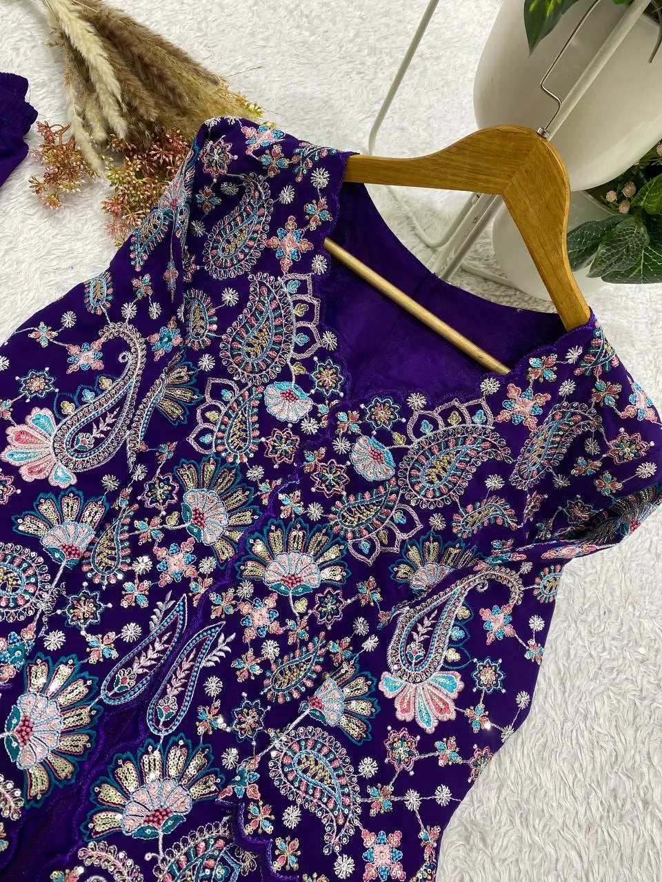 Sequin Paisley Peplum Sharara Set