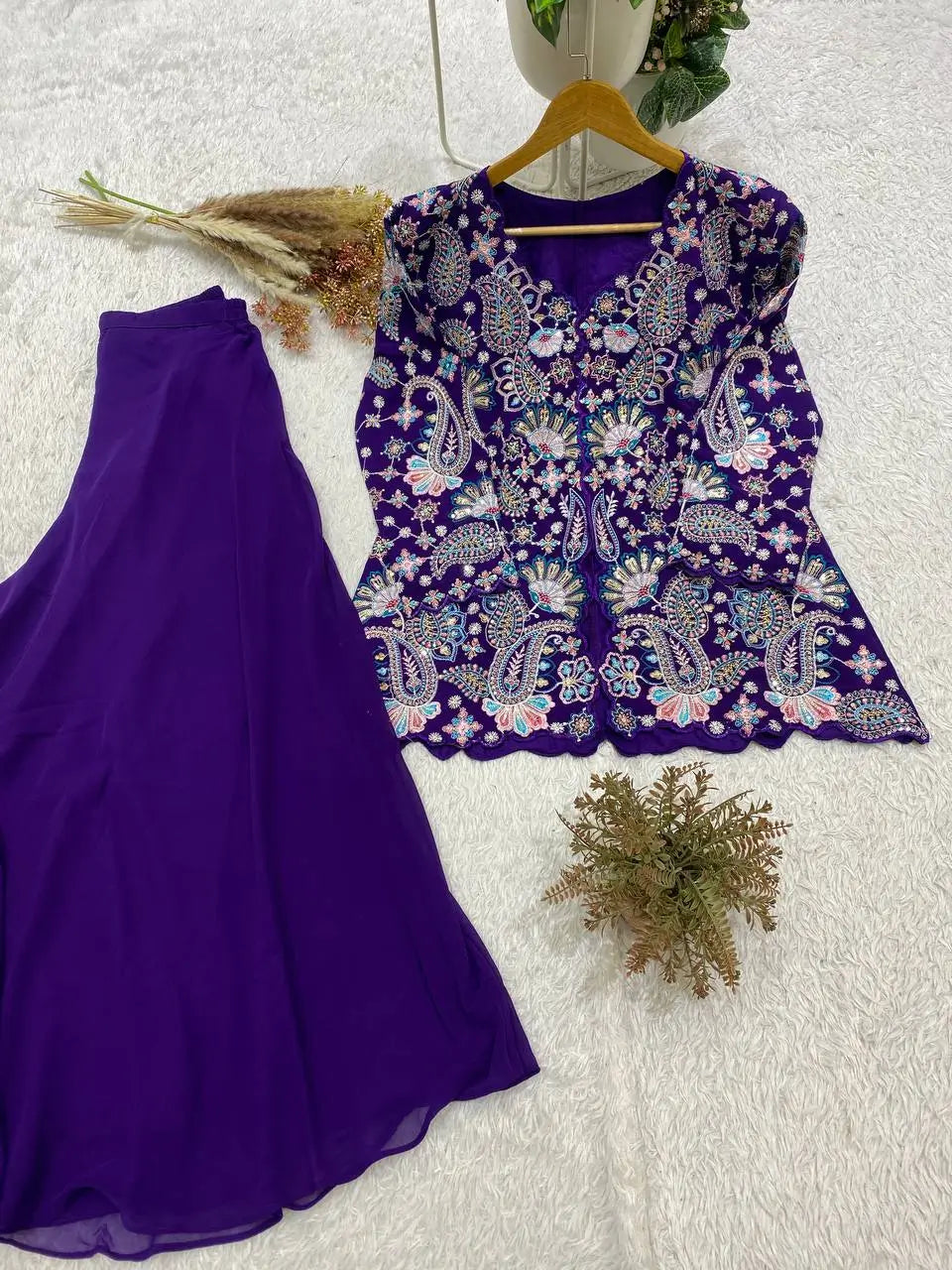 Sequin Paisley Peplum Sharara Set