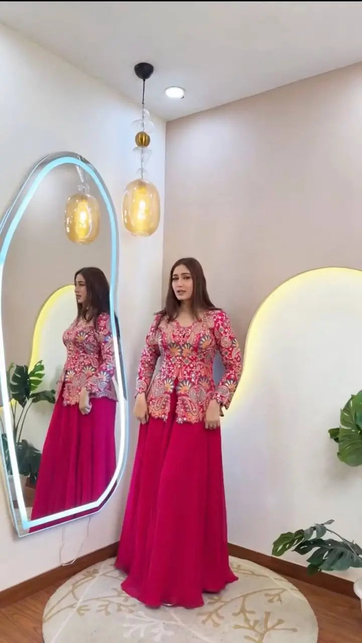 Sequin Paisley Peplum Sharara Set