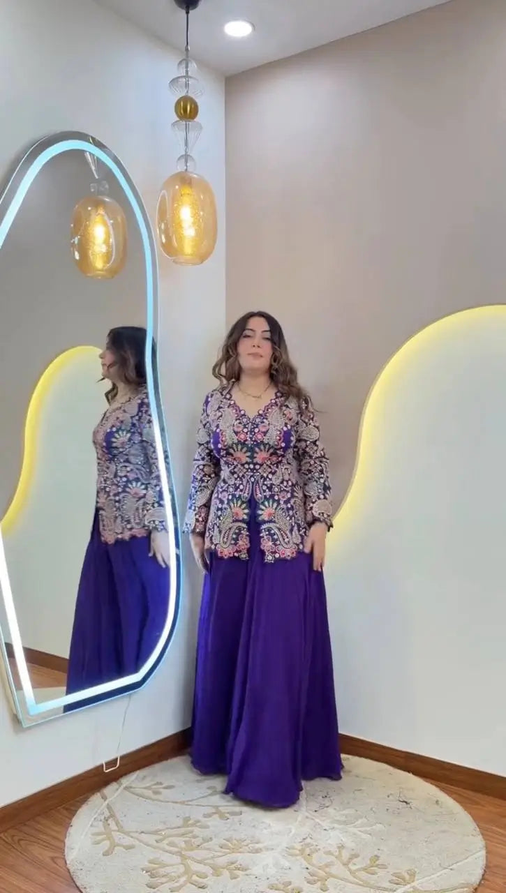Sequin Paisley Peplum Sharara Set