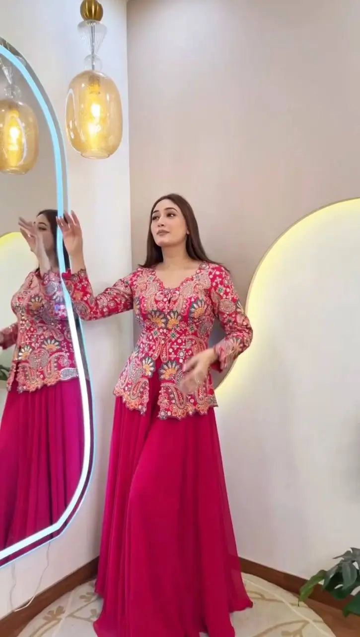 Sequin Paisley Peplum Sharara Set