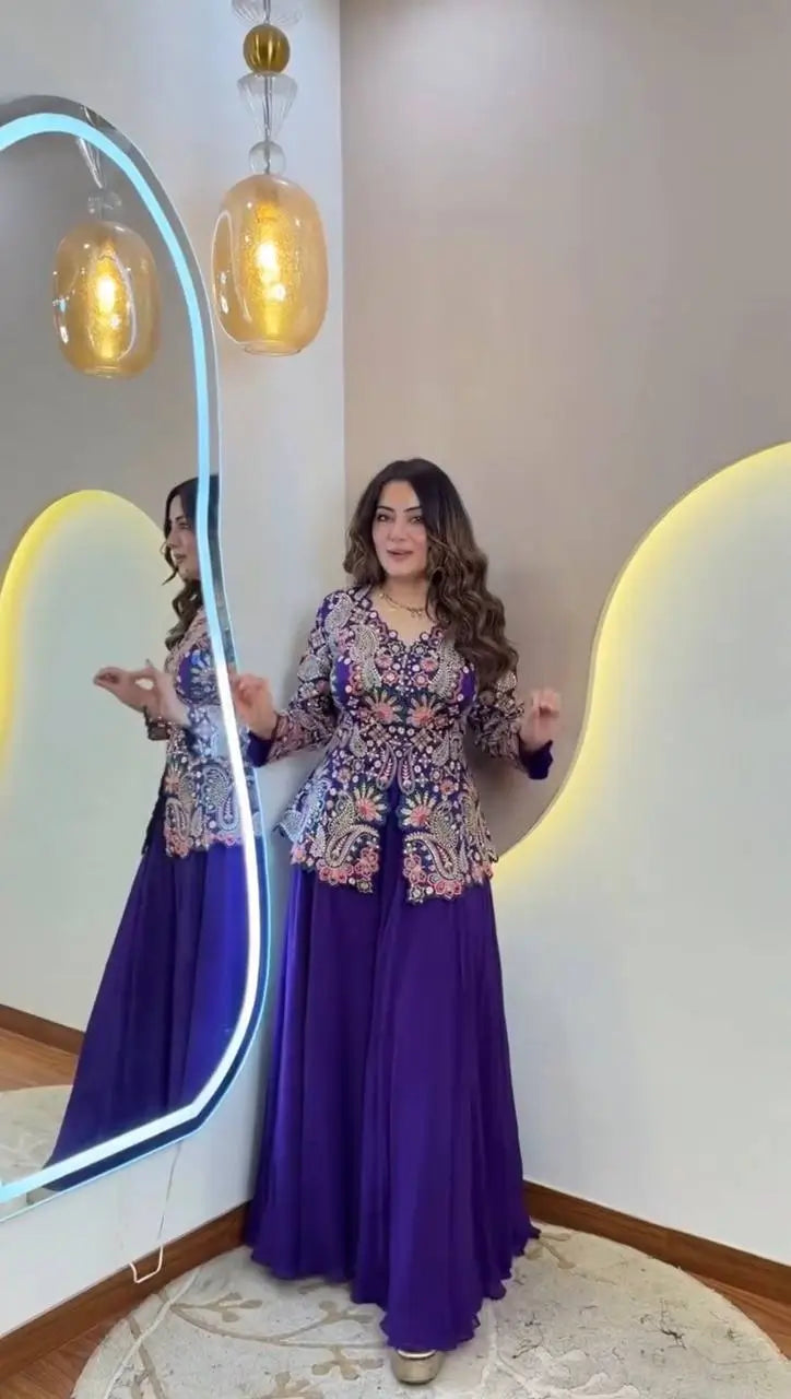 Sequin Paisley Peplum Sharara Set