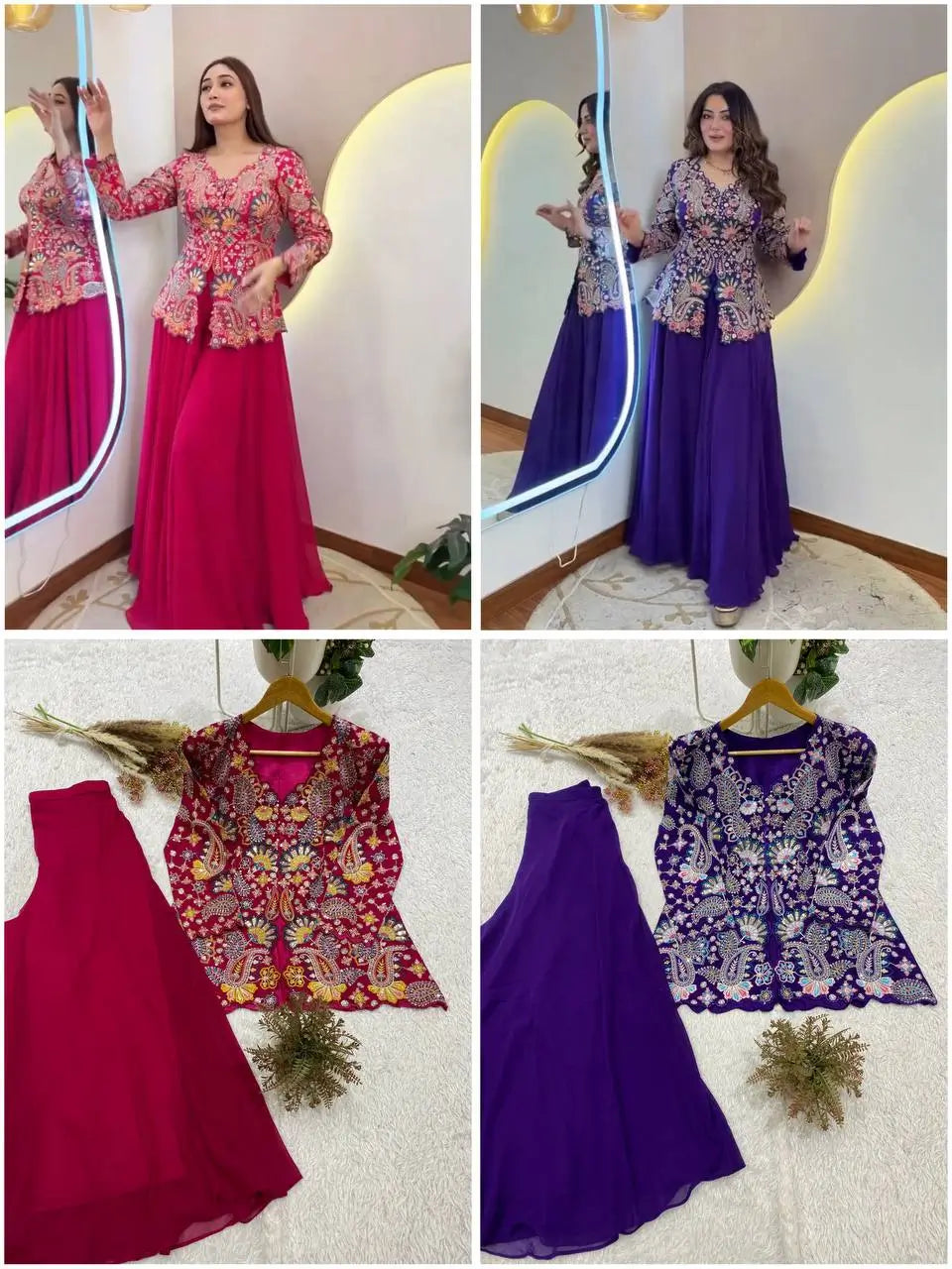Sequin Paisley Peplum Sharara Set