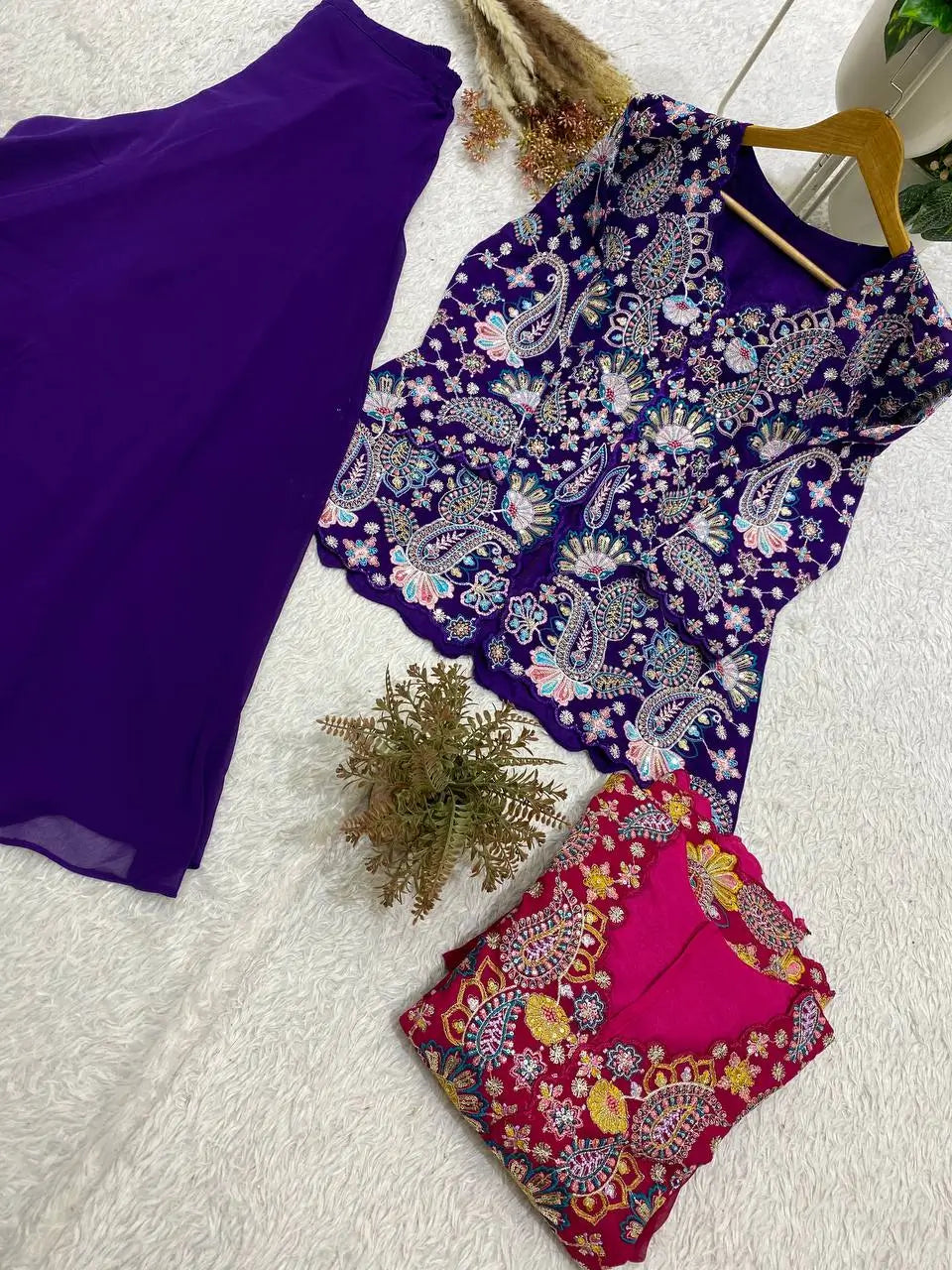 Sequin Paisley Peplum Sharara Set