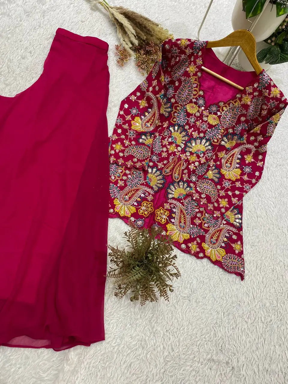 Sequin Paisley Peplum Sharara Set
