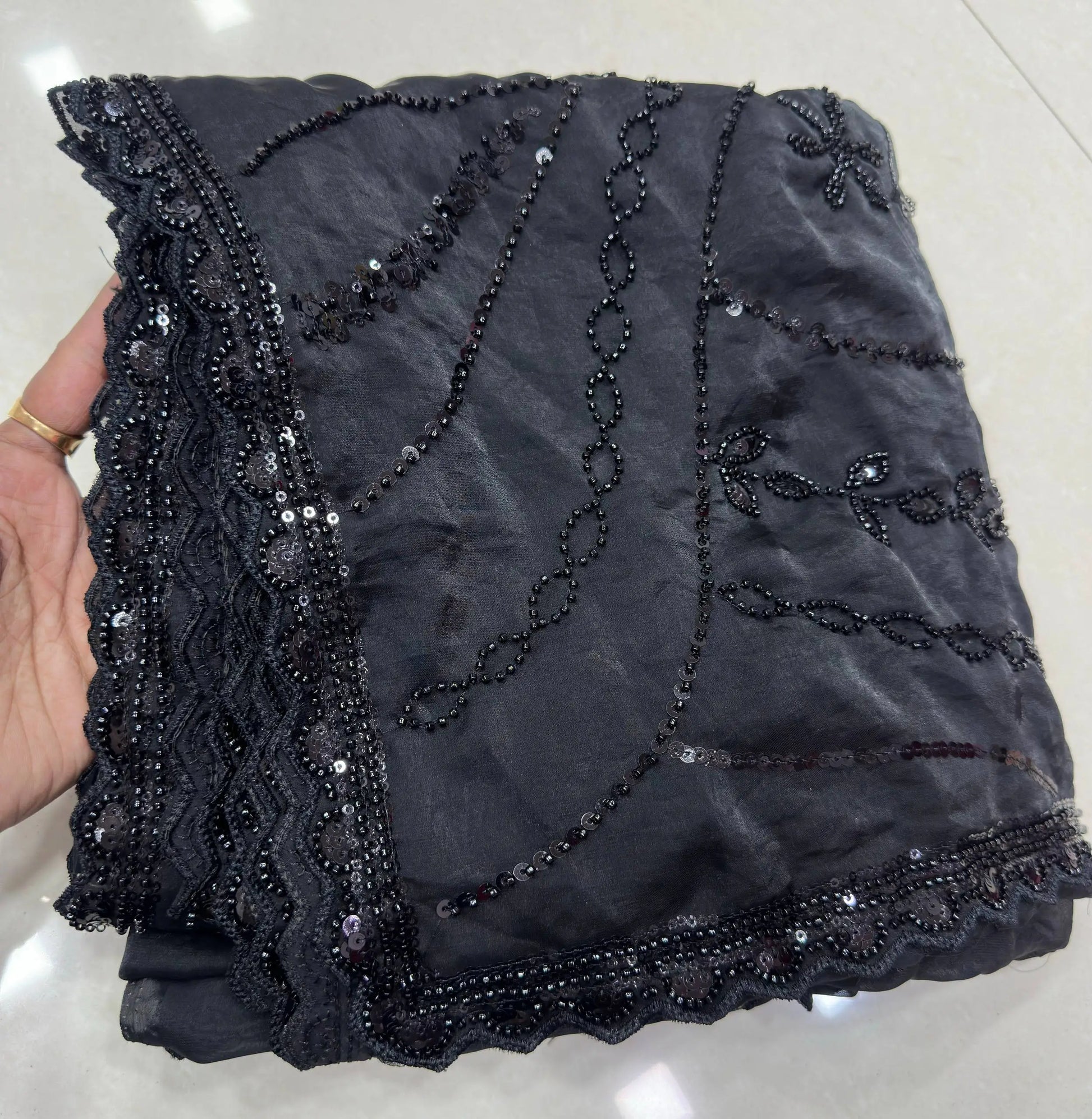 Sequin Pearl Embroidered Saree