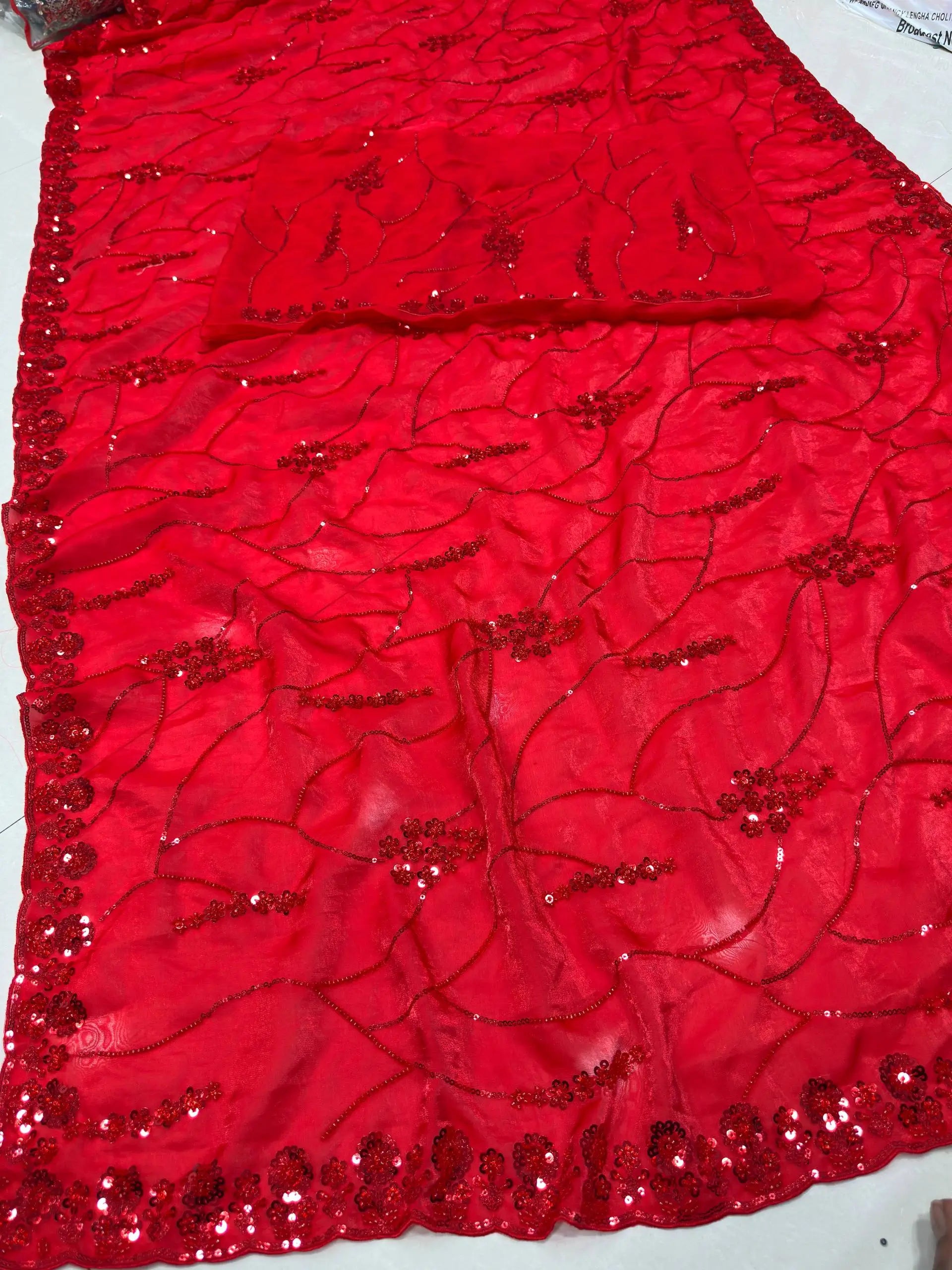 Sequin Pearl Handwork Embroidered Saree