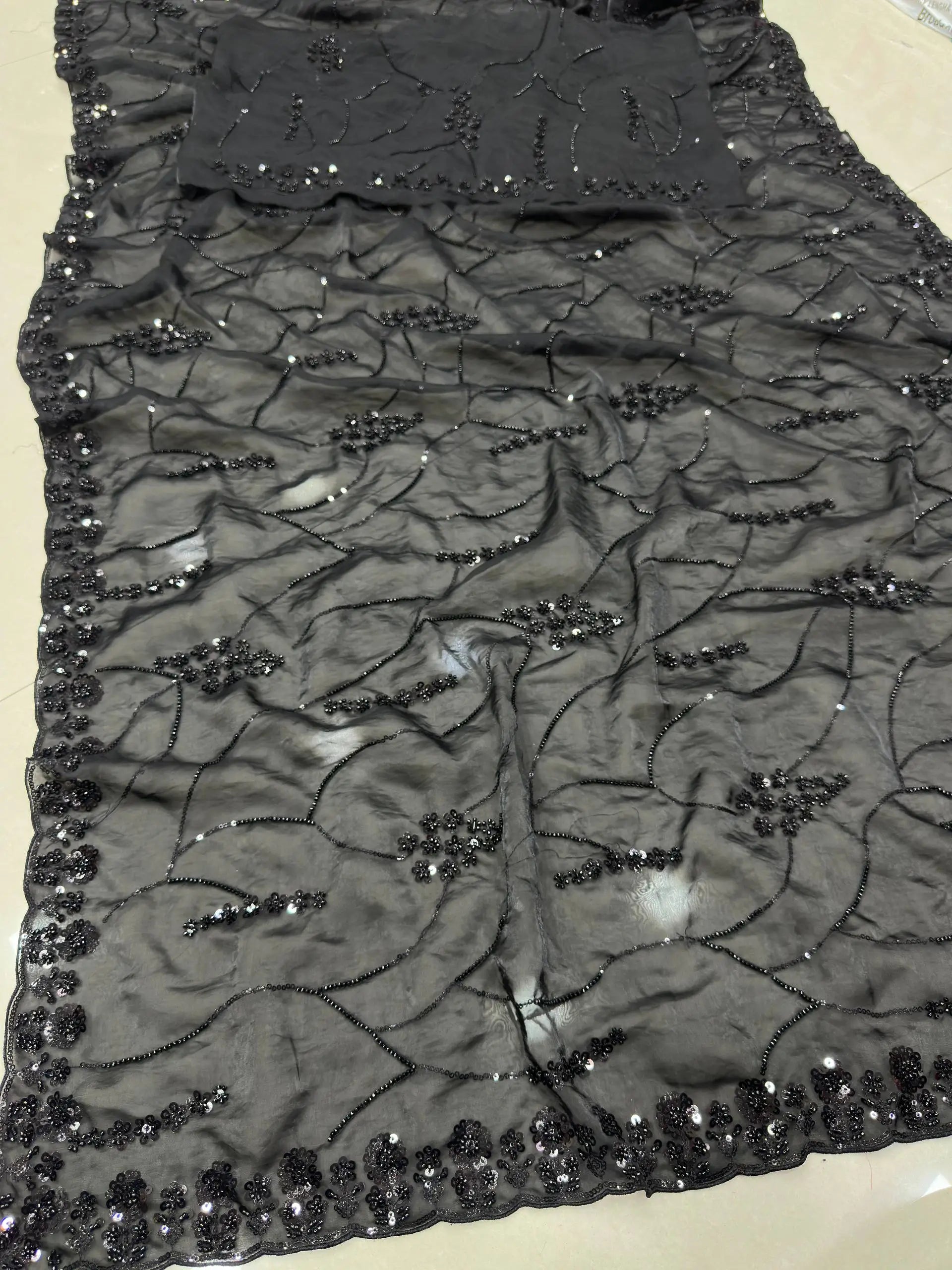 Sequin Pearl Handwork Embroidered Saree
