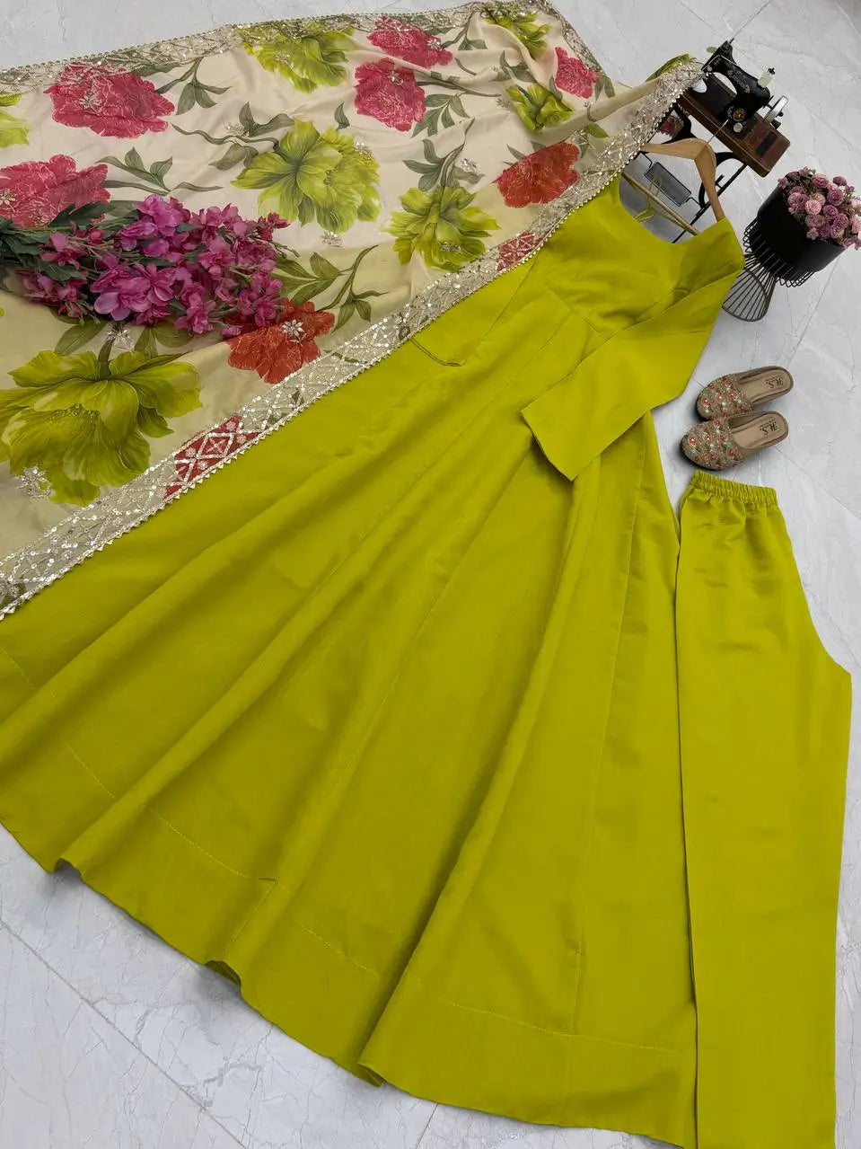 Sequin Print Chanderi Anarkali Gown