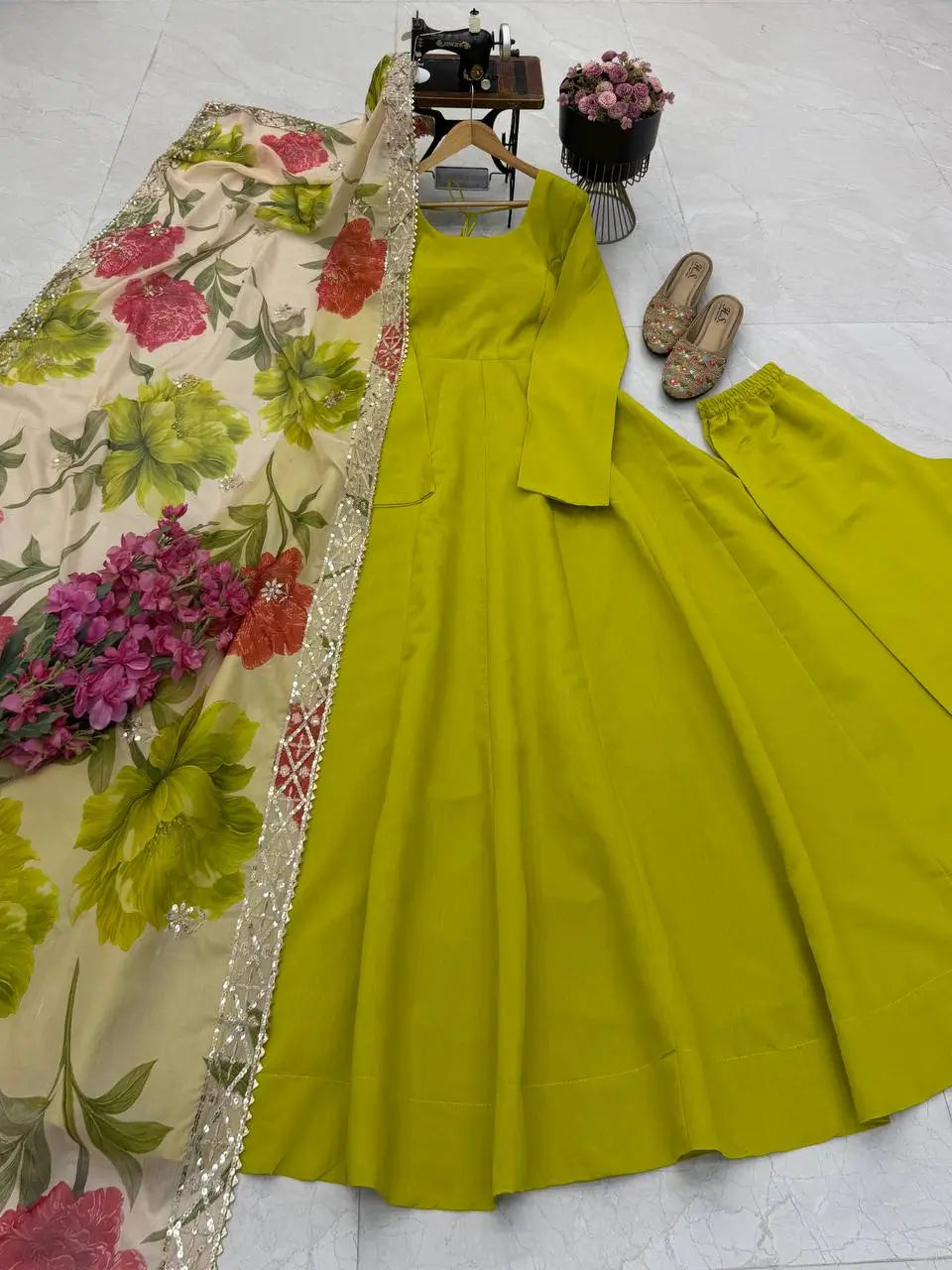 Sequin Print Chanderi Anarkali Gown