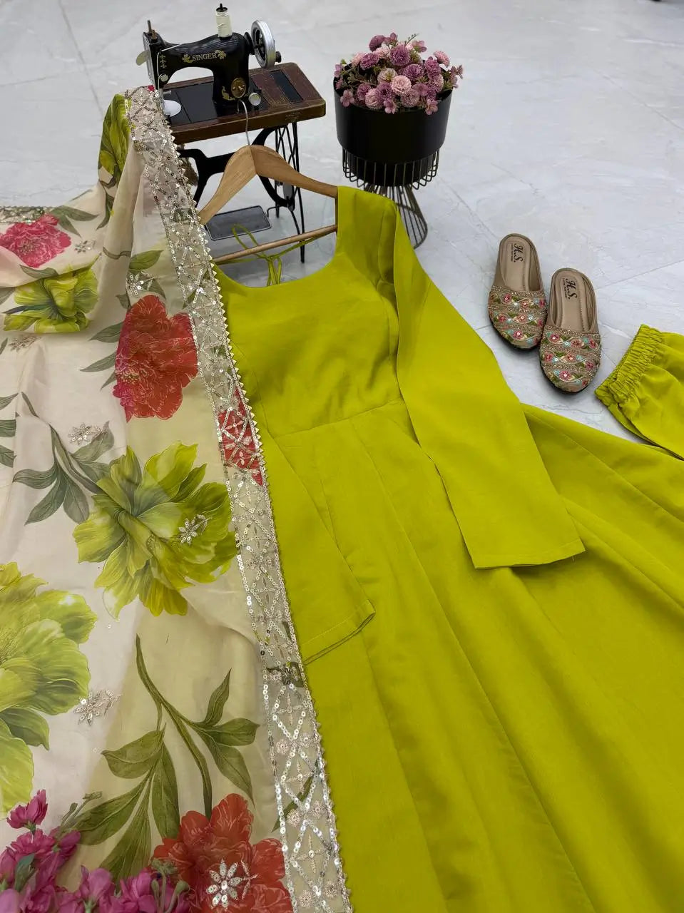 Sequin Print Chanderi Anarkali Gown