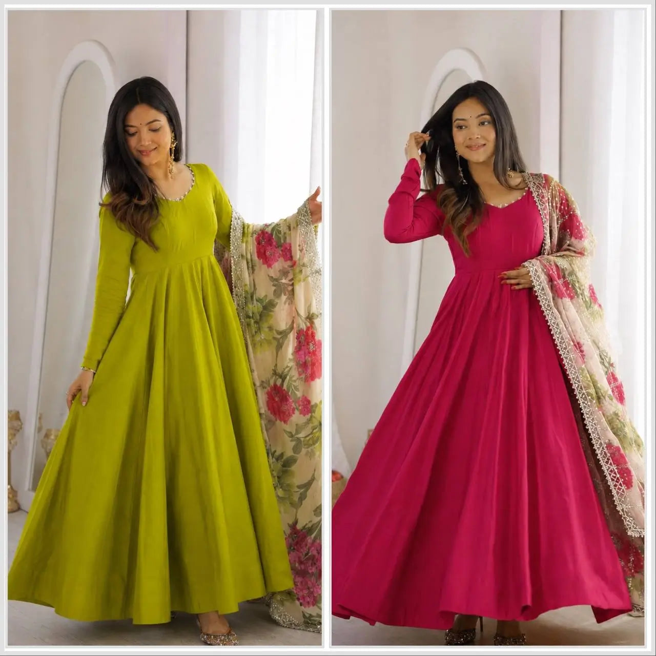 Sequin Print Chanderi Anarkali Gown