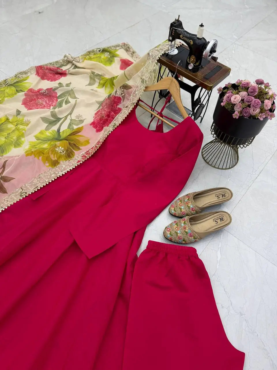 Sequin Print Chanderi Anarkali Gown