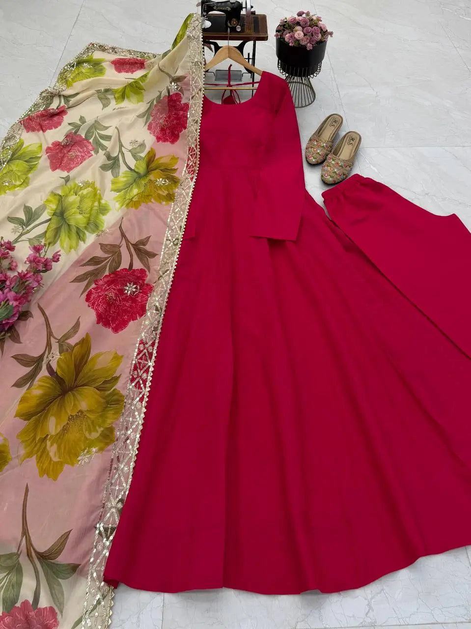 Sequin Print Chanderi Anarkali Gown