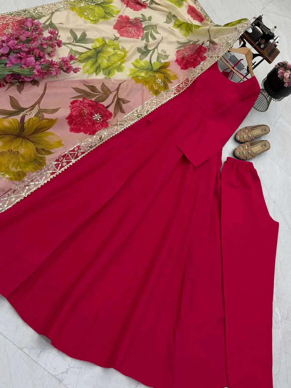 Sequin Print Chanderi Anarkali Gown
