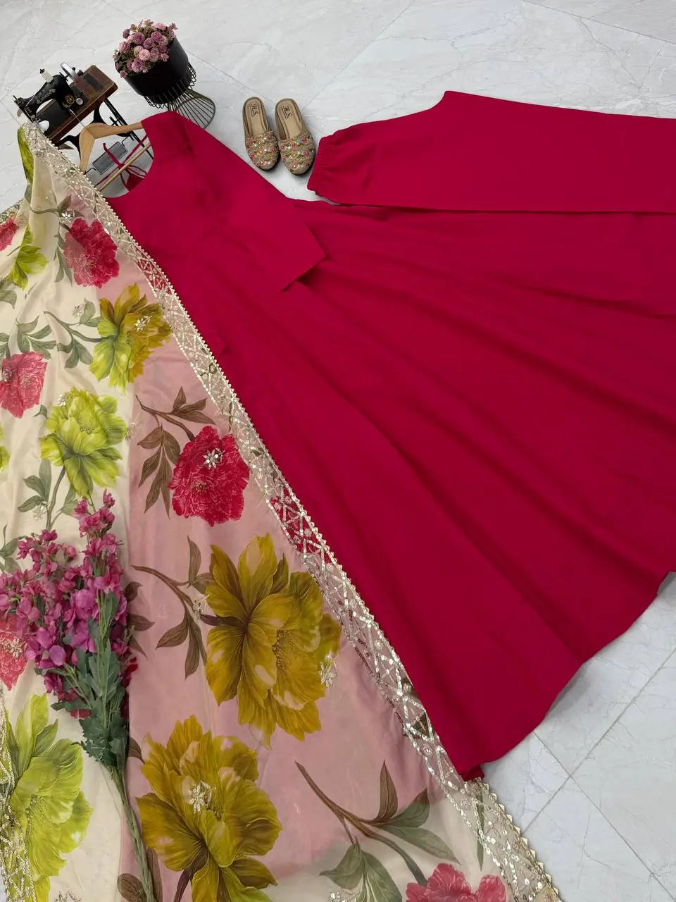 Sequin Print Chanderi Anarkali Gown