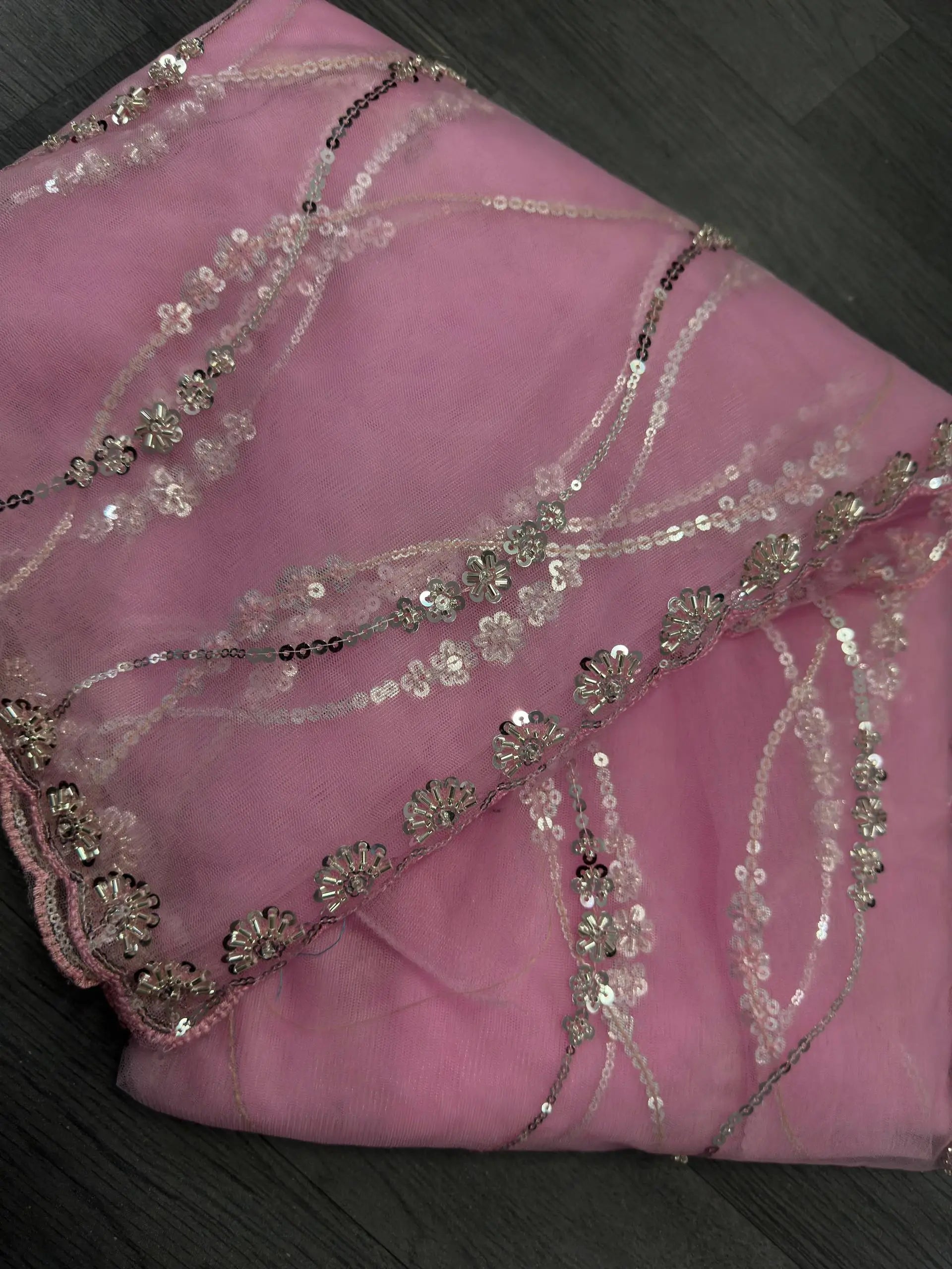 Sequin Vine Embroidered Net Saree