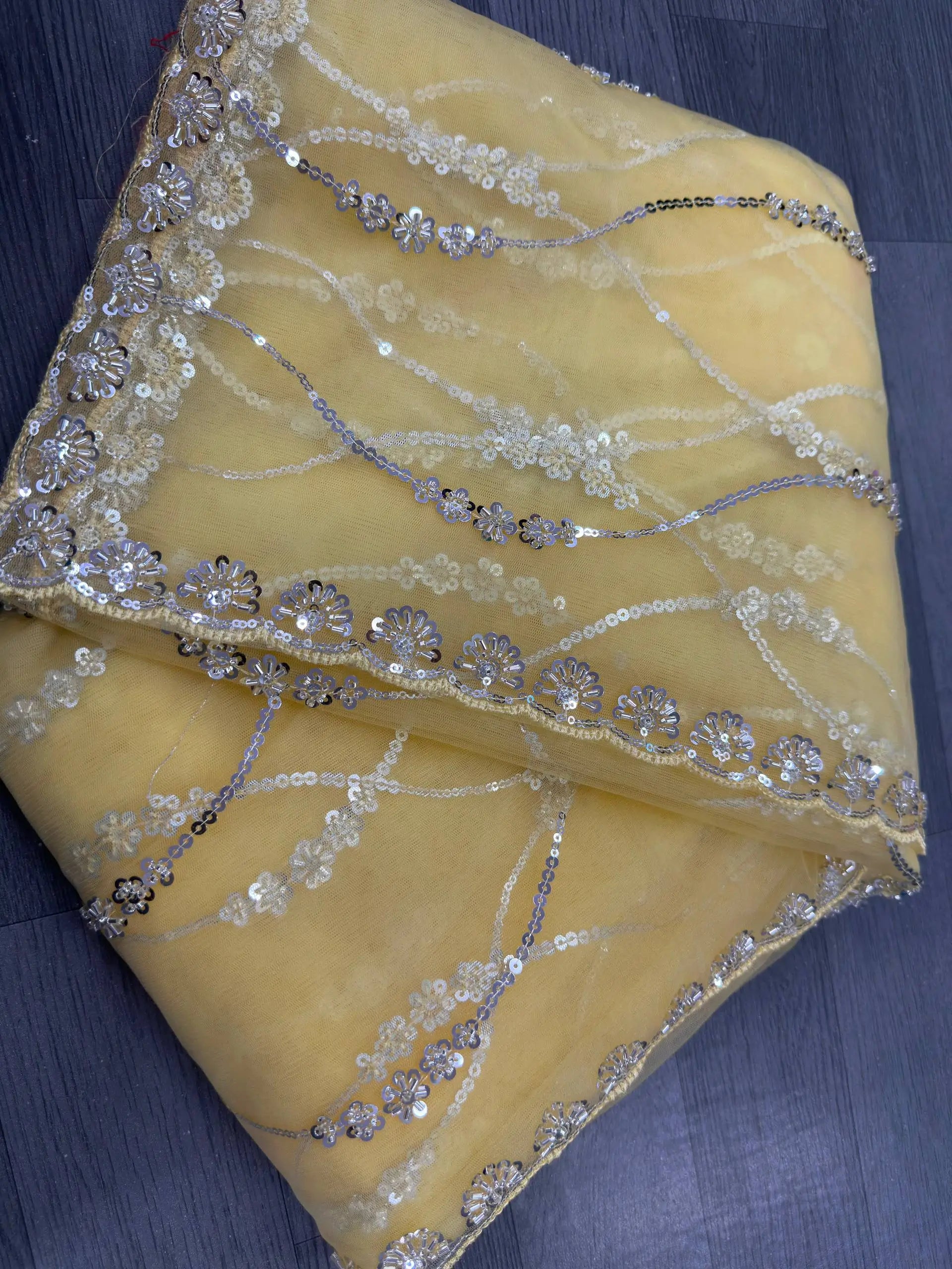 Sequin Vine Embroidered Net Saree