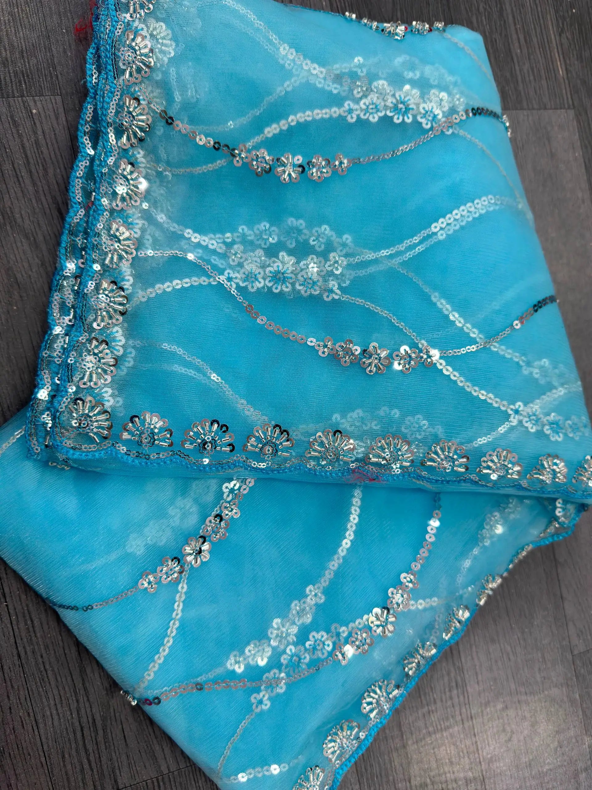 Sequin Vine Embroidered Net Saree